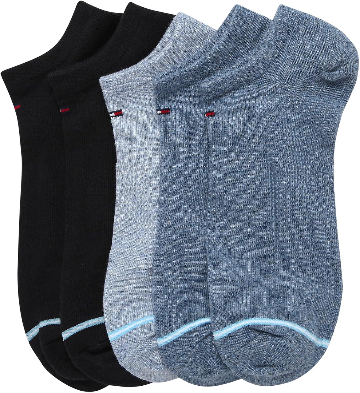 imageTommy Hilfiger Mens Ankle Socks 5 Pack6 Pack Cotton Blend Moisture Wicking Low Cut Mens Athletic Socks with Arch SupportBlue Assorted 5pk