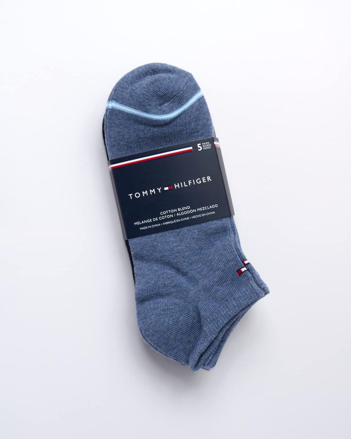 imageTommy Hilfiger Mens Ankle Socks 5 Pack6 Pack Cotton Blend Moisture Wicking Low Cut Mens Athletic Socks with Arch SupportBlue Assorted 5pk