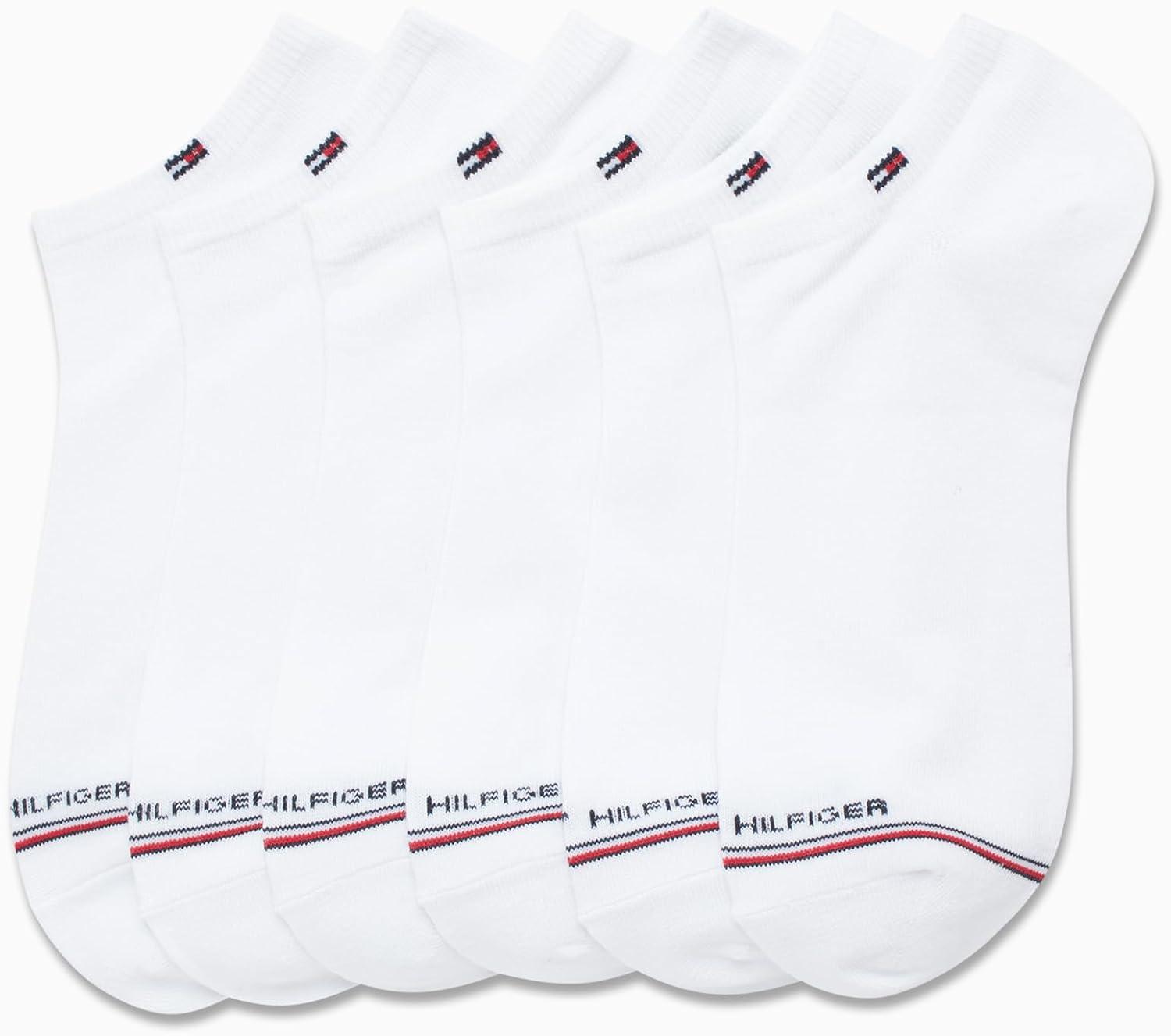 imageTommy Hilfiger Mens Ankle Socks 5 Pack6 Pack Cotton Blend Moisture Wicking Low Cut Mens Athletic Socks with Arch SupportWhite Stripe 6pk