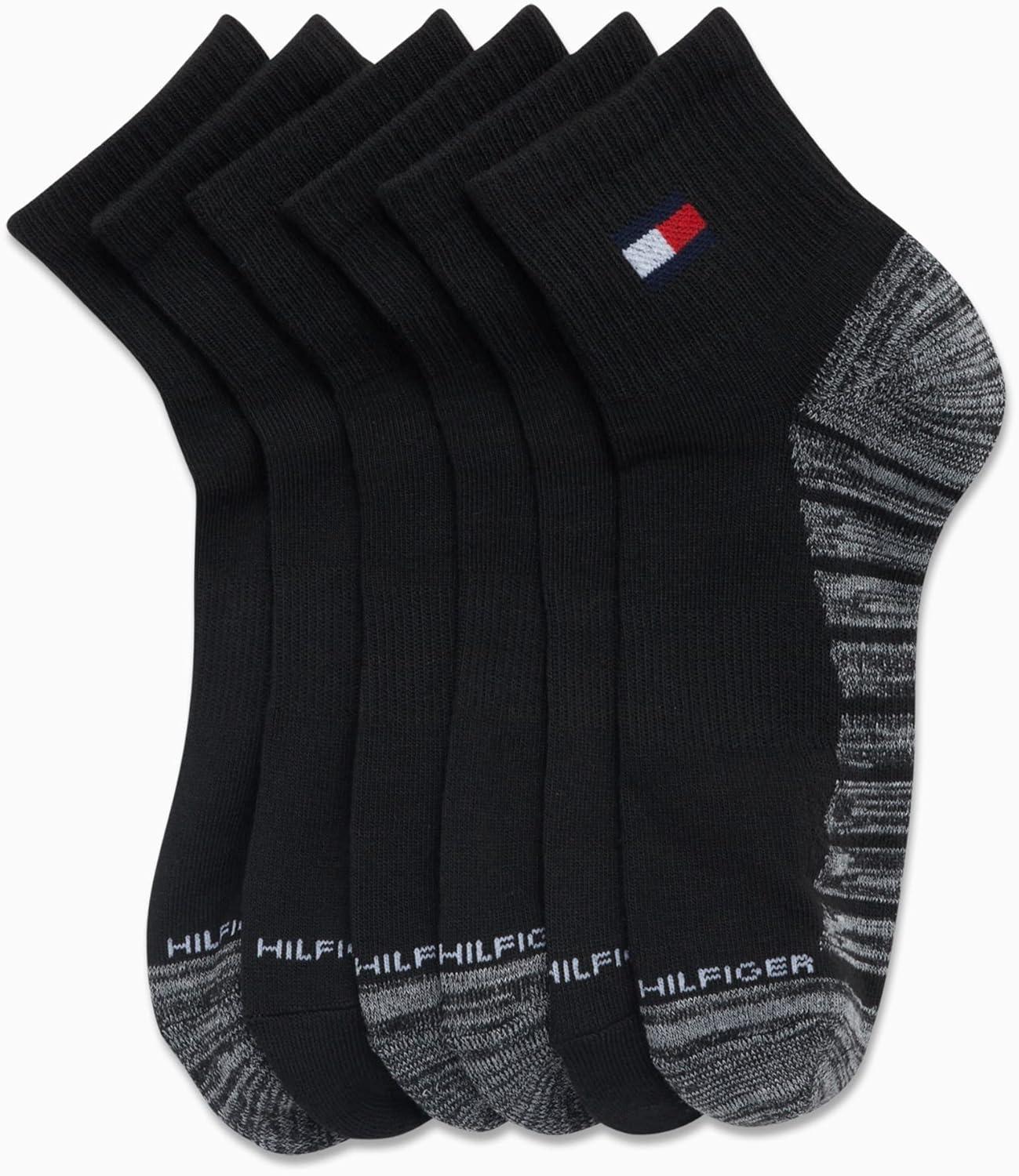 imageTommy Hilfiger Mens Breathable Cushioned Quarter Socks 6 PackAll Black