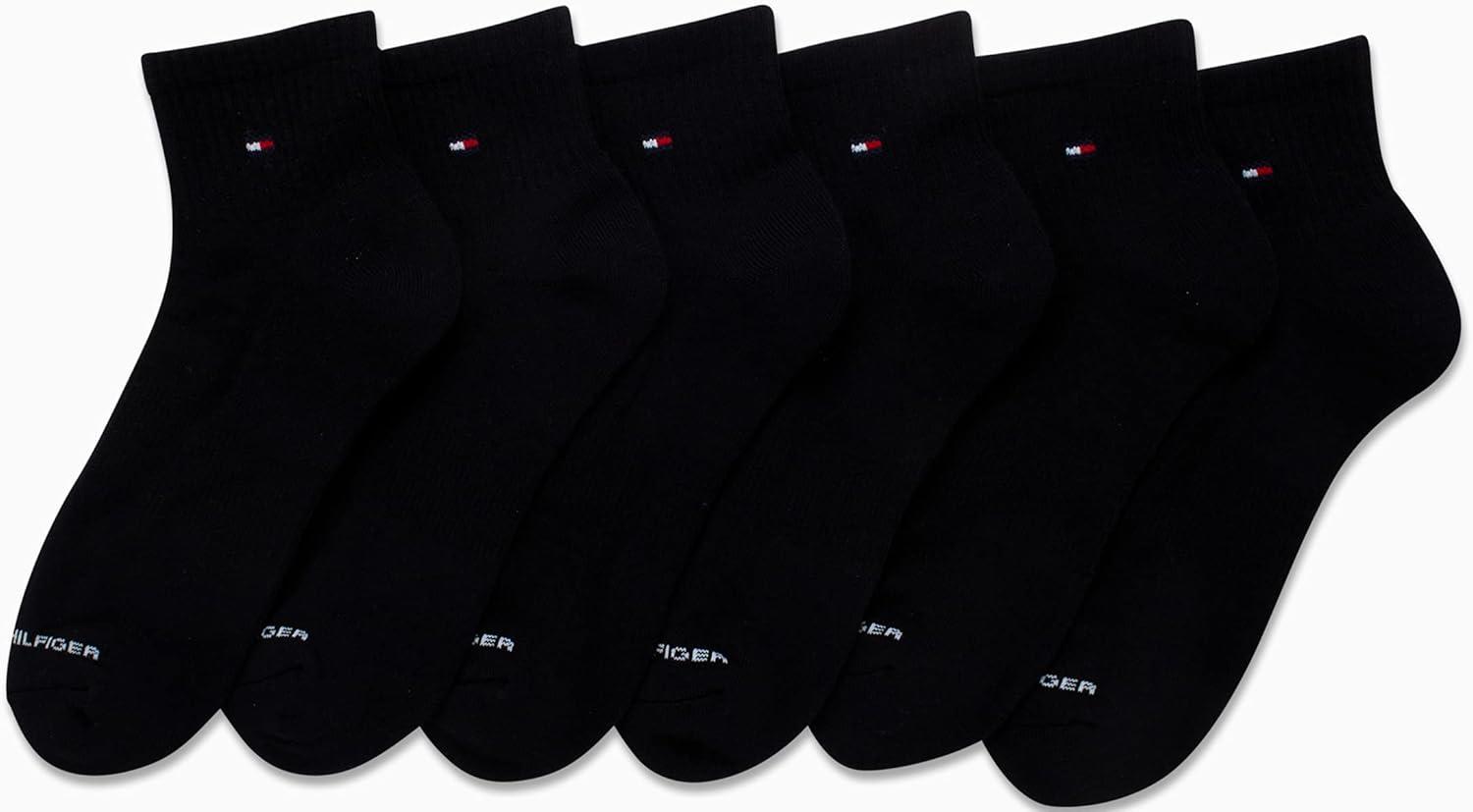 imageTommy Hilfiger Mens Breathable Cushioned Quarter Socks 6 PackBlack