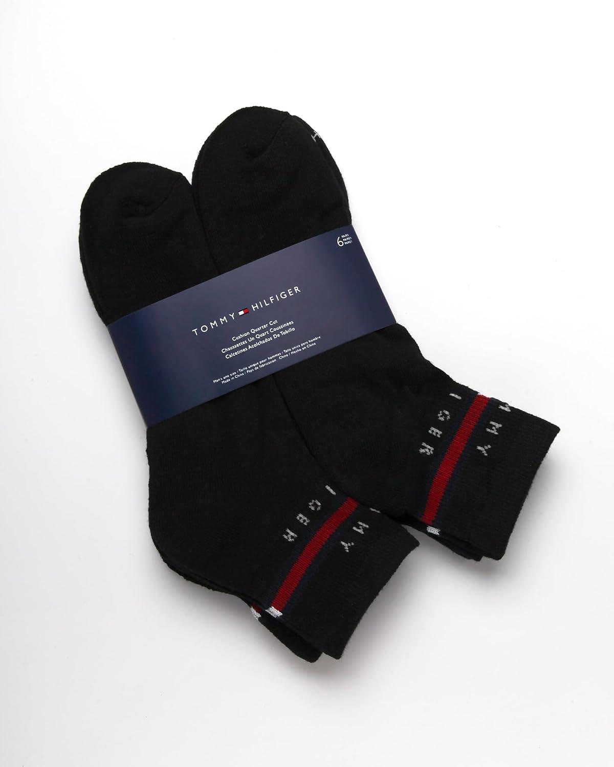 imageTommy Hilfiger Mens Breathable Cushioned Quarter Socks 6 PackBlack Lines