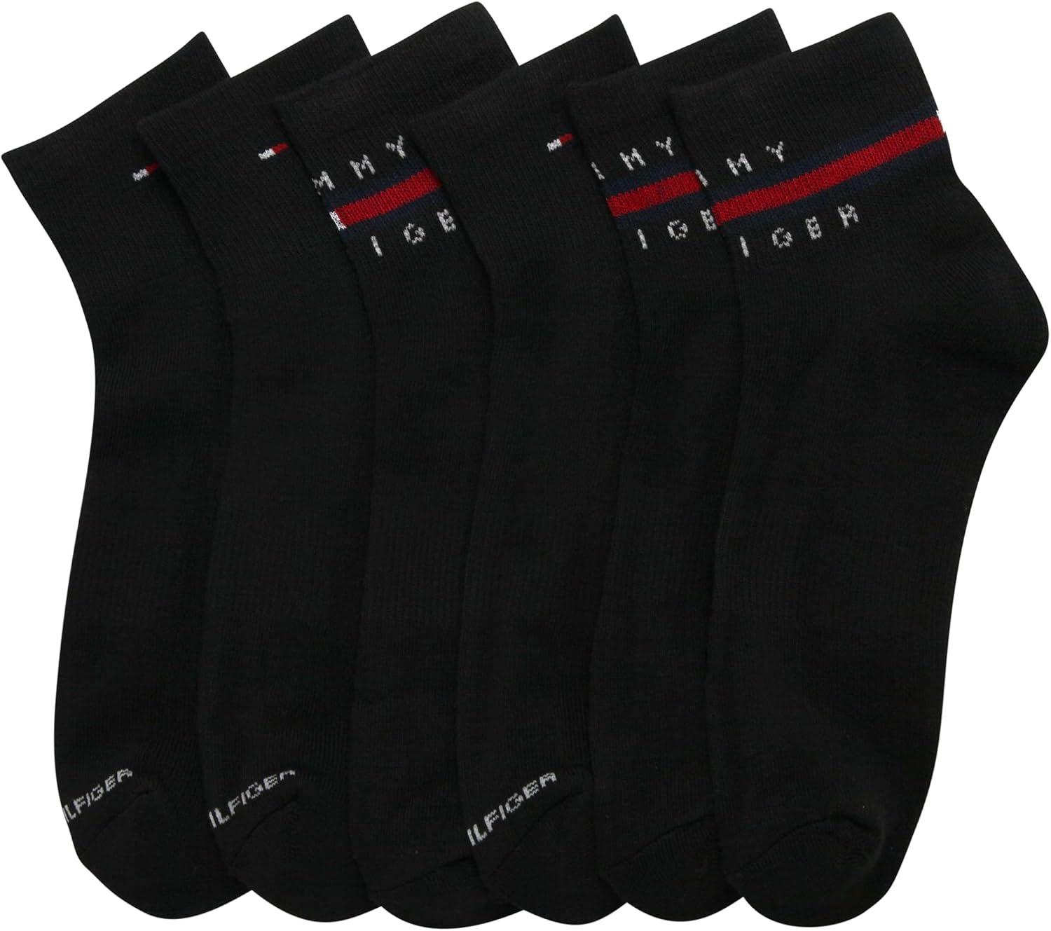 imageTommy Hilfiger Mens Breathable Cushioned Quarter Socks 6 PackBlack Lines