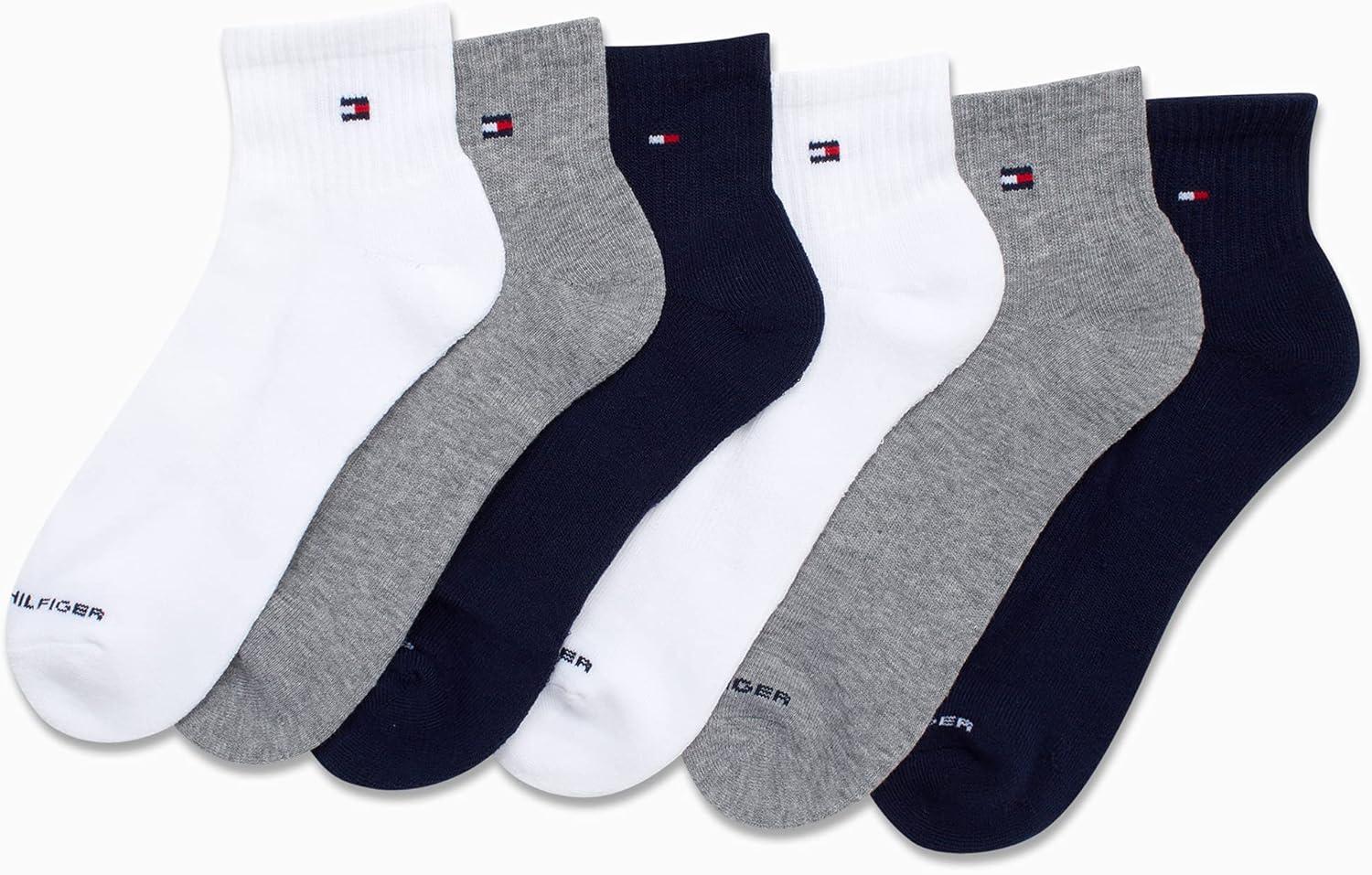 imageTommy Hilfiger Mens Breathable Cushioned Quarter Socks 6 PackNavy Multi