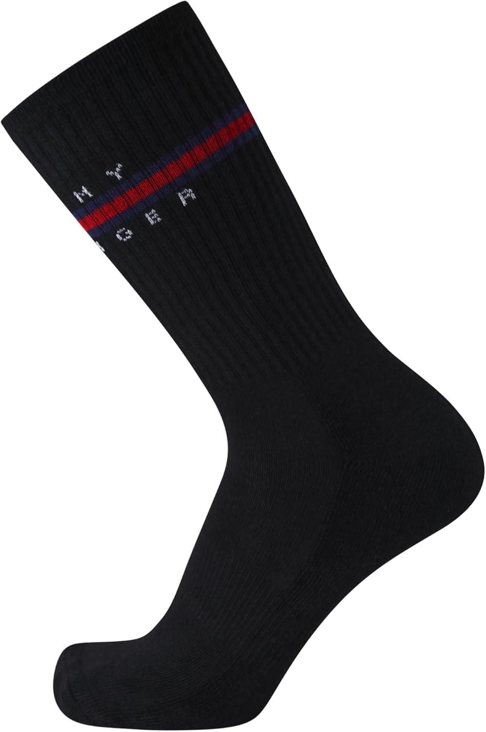 imageTommy Hilfiger Mens Crew Socks 5 Pack Cushioned Stretch Athletic Performance Crew Length Running Socks for MenAll Black