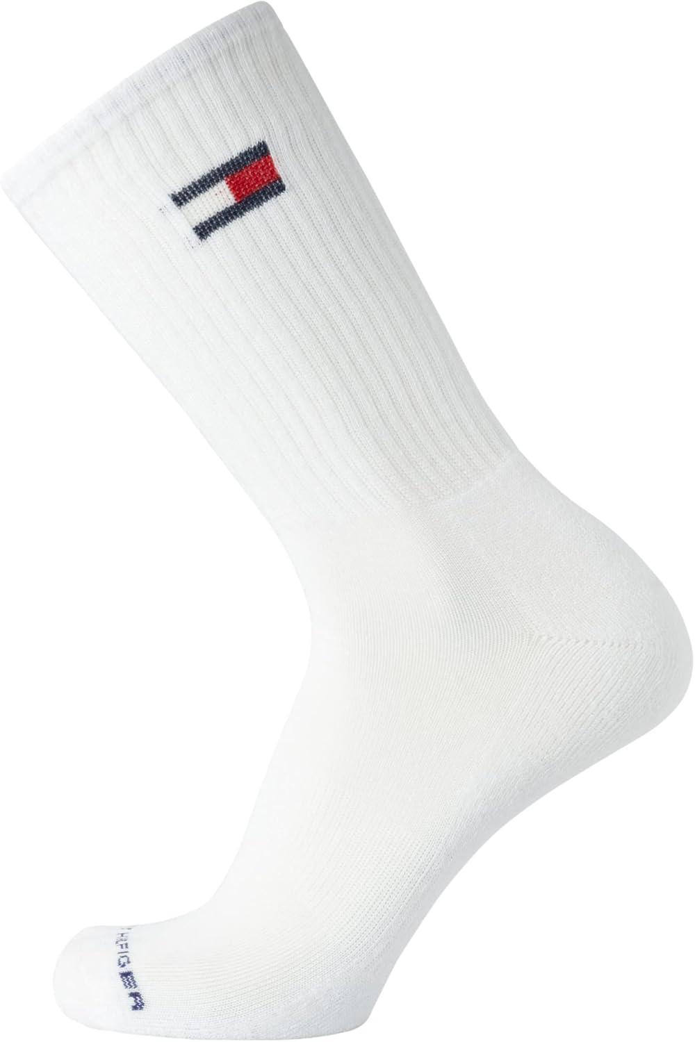imageTommy Hilfiger Mens Crew Socks 5 Pack Cushioned Stretch Athletic Performance Crew Length Running Socks for MenWhiteWhite