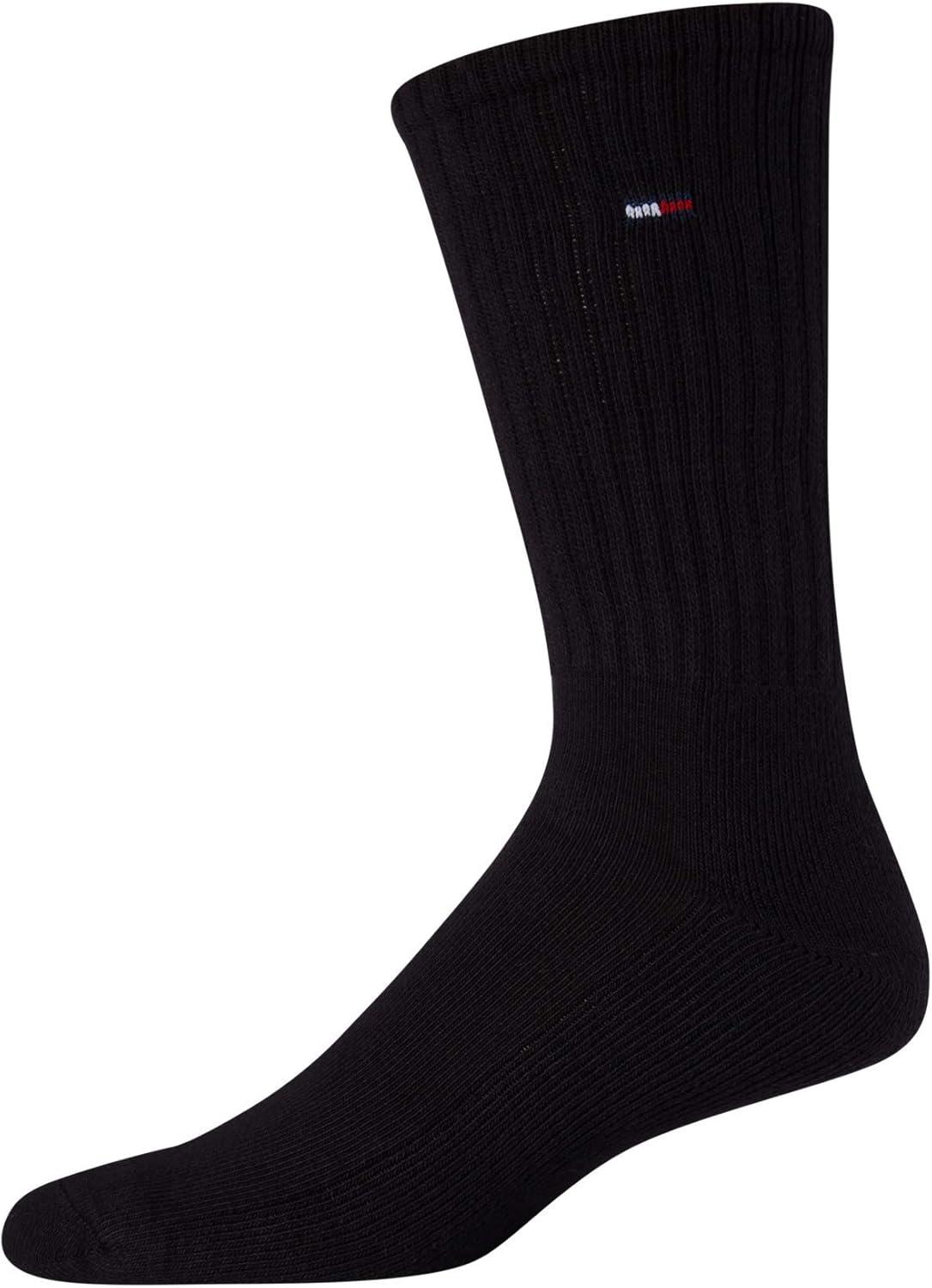 imageTommy Hilfiger Mens Crew Socks 6 Pack Cotton Blend Stretch Cushioned Breathable Athletic Socks for MenBlack
