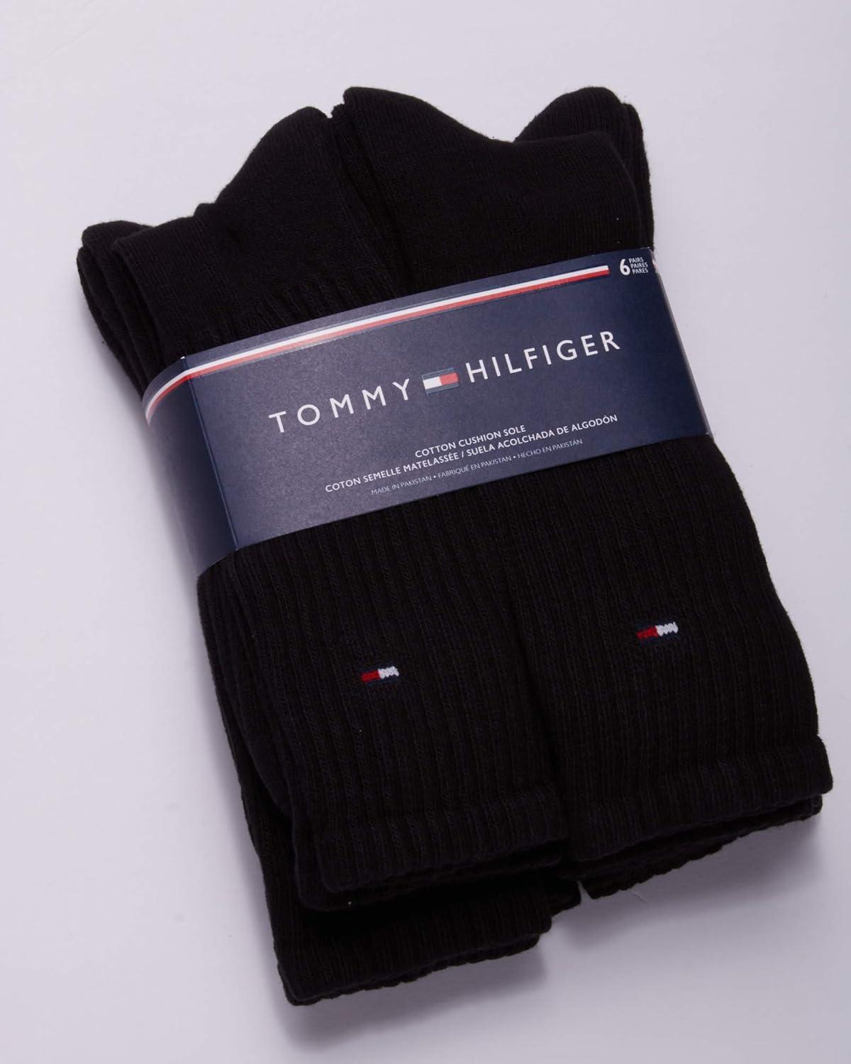 imageTommy Hilfiger Mens Crew Socks 6 Pack Cotton Blend Stretch Cushioned Breathable Athletic Socks for MenBlack
