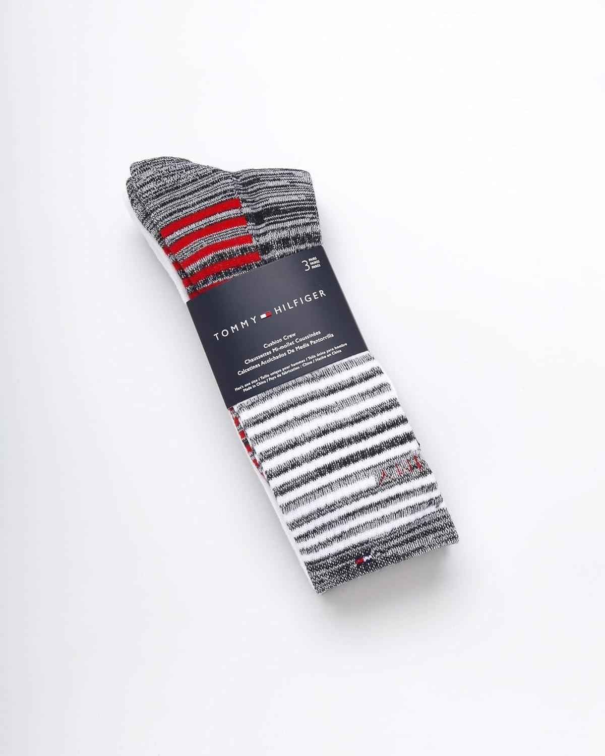 imageTommy Hilfiger Mens Crew Socks 6 Pack Cotton Blend Stretch Cushioned Breathable Athletic Socks for MenNavy Assorted