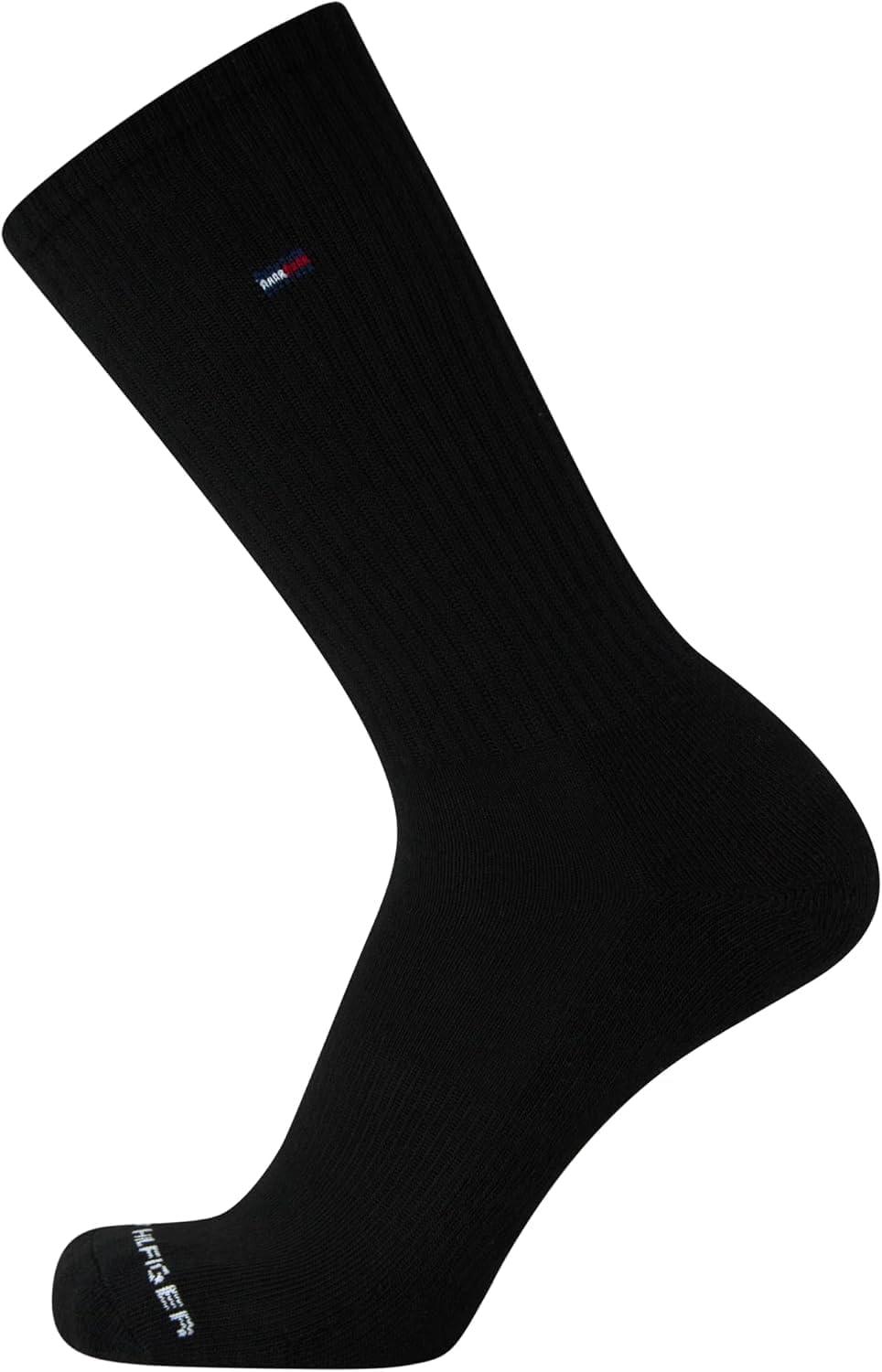 imageTommy Hilfiger Mens Crew Socks 6 Pack Cotton Blend Stretch Cushioned Breathable Athletic Socks for MenPure Black