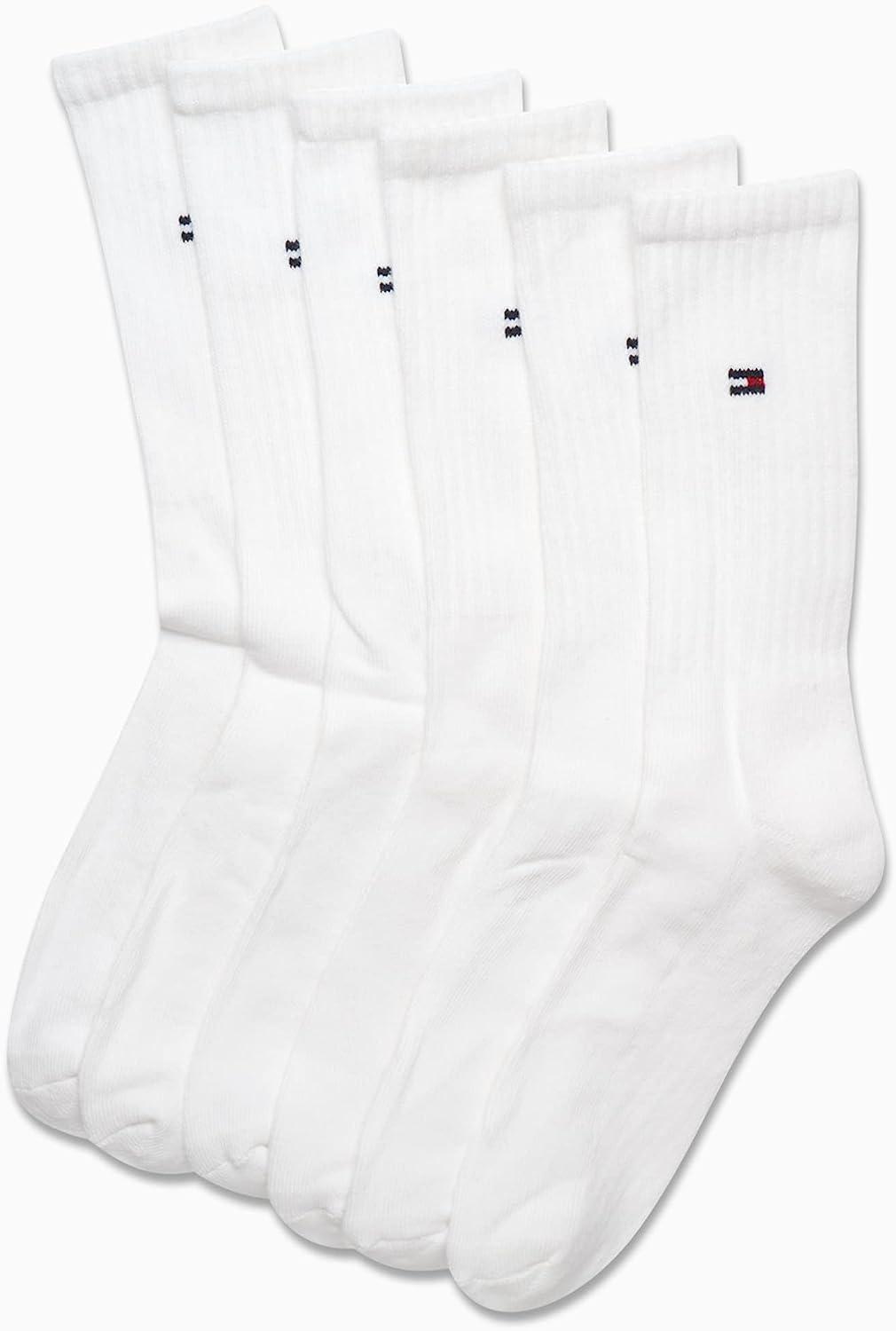 imageTommy Hilfiger Mens Crew Socks 6 Pack Cotton Blend Stretch Cushioned Breathable Athletic Socks for MenWhite