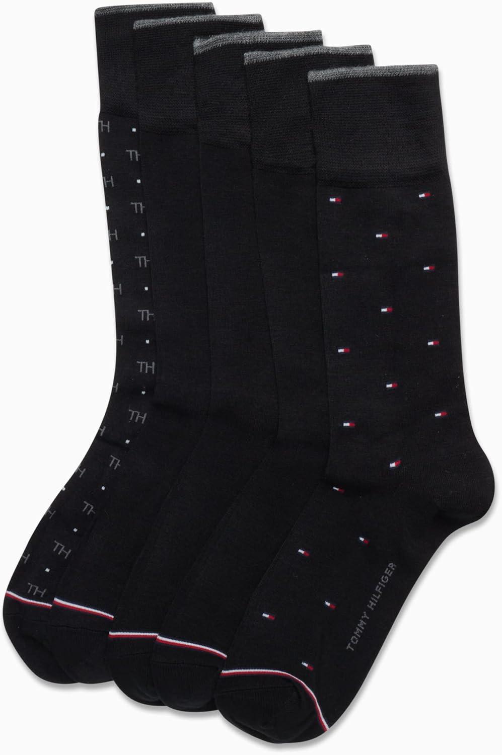 imageTommy Hilfiger Mens Dress Socks 5 Pack Lightweight Patterned Everyday Long Work Socks for Men for Casual amp Formal WearBlack