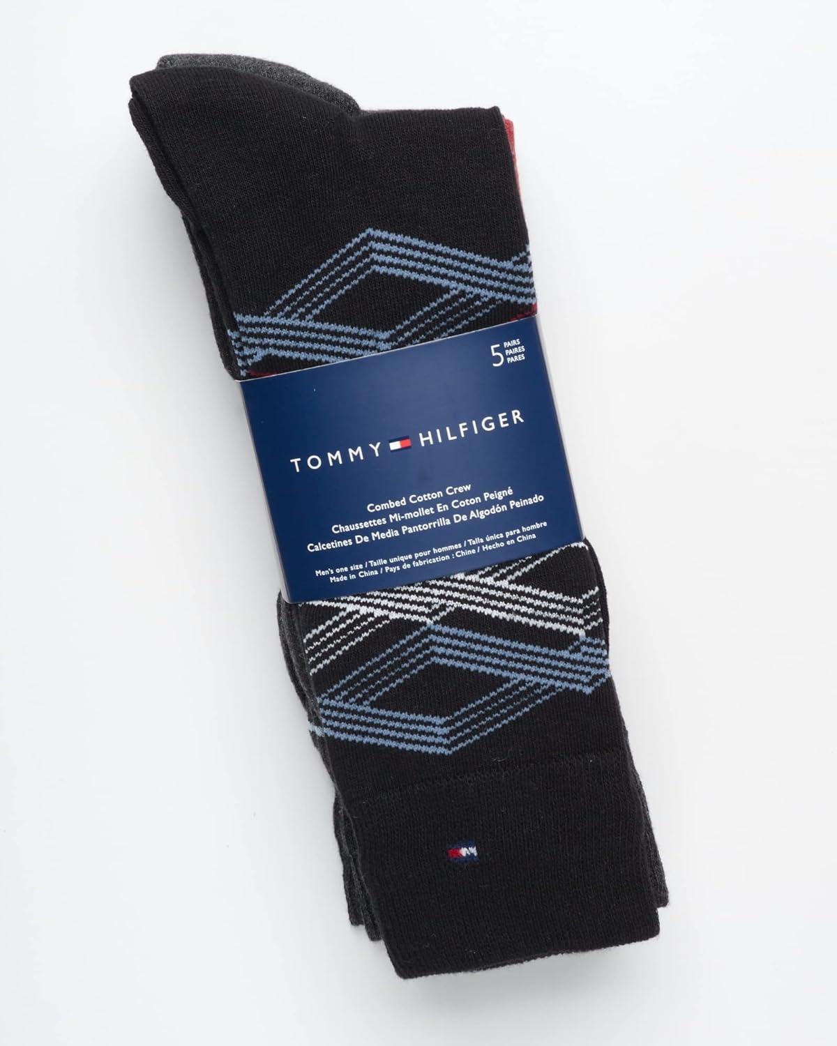 imageTommy Hilfiger Mens Dress Socks 5 Pack Lightweight Patterned Everyday Long Work Socks for Men for Casual amp Formal WearBlack Stripe