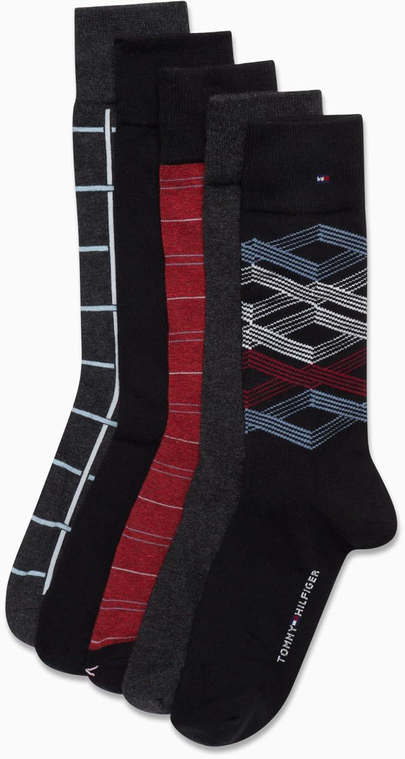 imageTommy Hilfiger Mens Dress Socks 5 Pack Lightweight Patterned Everyday Long Work Socks for Men for Casual amp Formal WearBlack Stripe