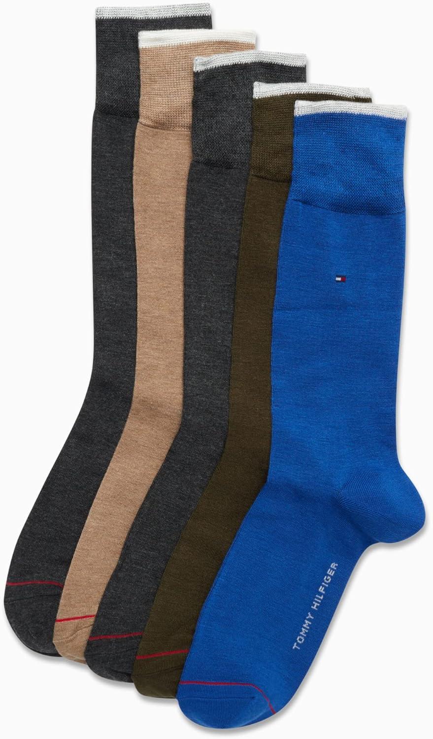 imageTommy Hilfiger Mens Dress Socks 5 Pack Lightweight Patterned Everyday Long Work Socks for Men for Casual amp Formal WearBlue Assorted