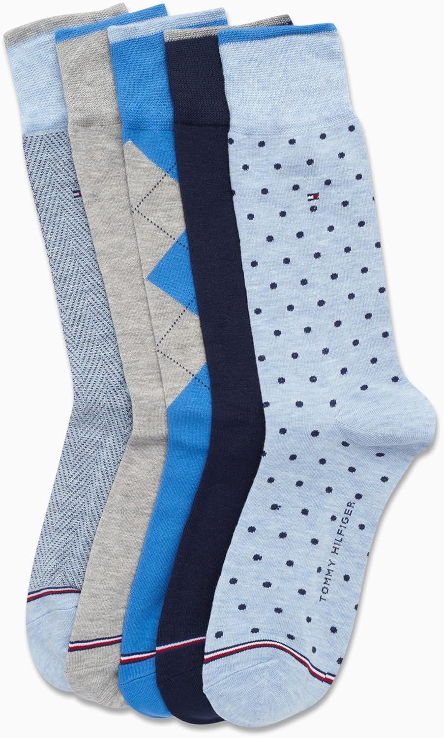 imageTommy Hilfiger Mens Dress Socks 5 Pack Lightweight Patterned Everyday Long Work Socks for Men for Casual amp Formal WearBlue Dot