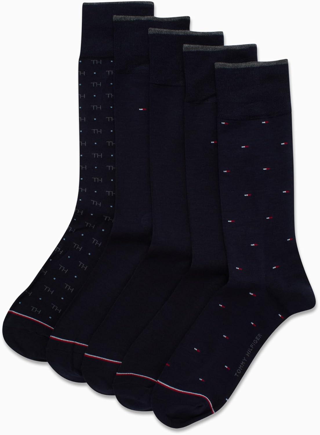 imageTommy Hilfiger Mens Dress Socks 5 Pack Lightweight Patterned Everyday Long Work Socks for Men for Casual amp Formal WearClassic Navy