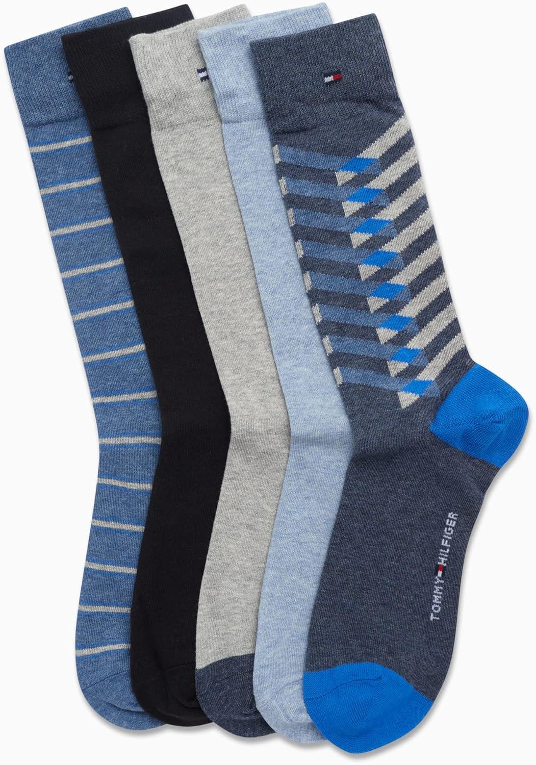 imageTommy Hilfiger Mens Dress Socks 5 Pack Lightweight Patterned Everyday Long Work Socks for Men for Casual amp Formal WearDark Denim