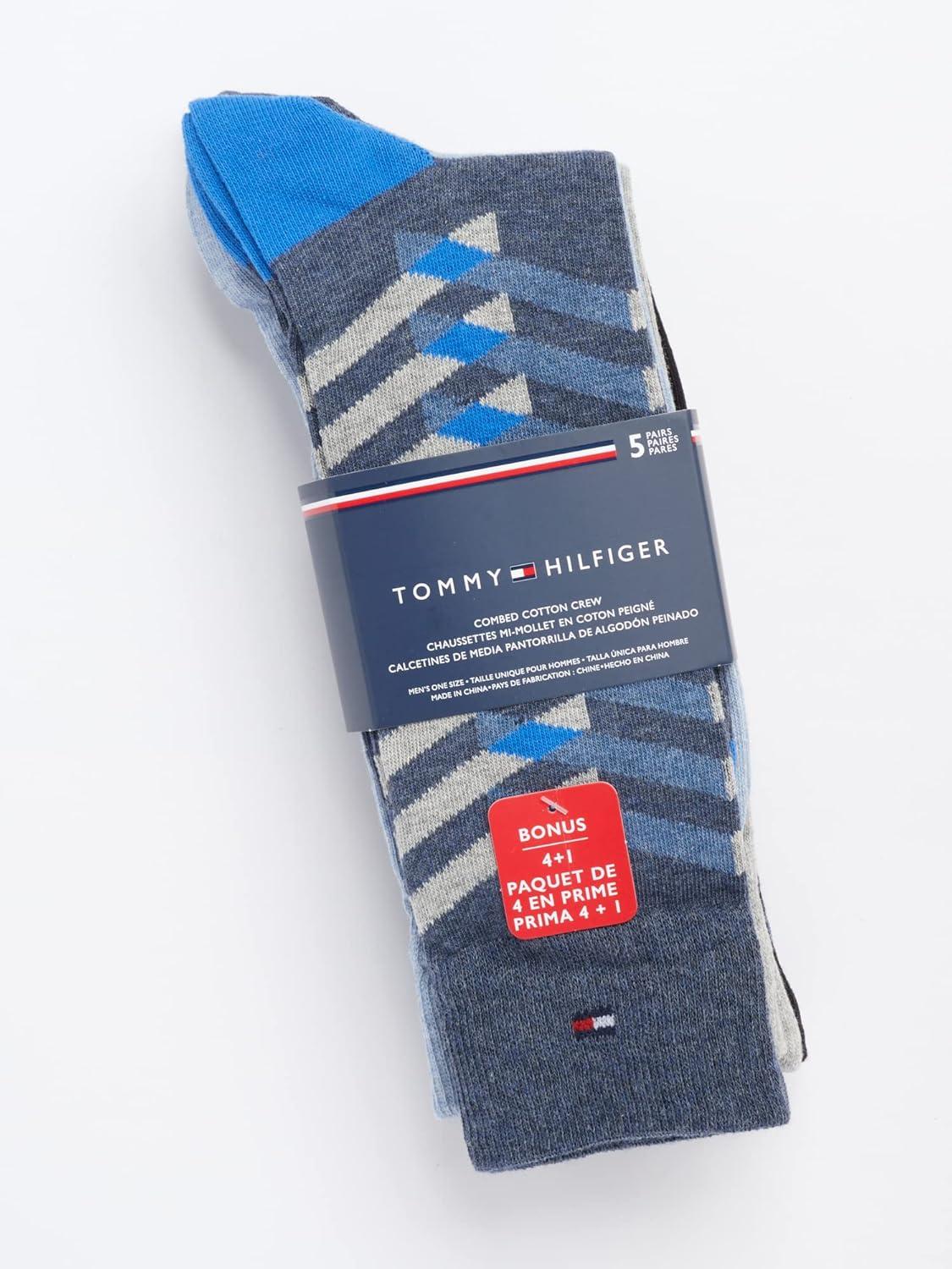 imageTommy Hilfiger Mens Dress Socks 5 Pack Lightweight Patterned Everyday Long Work Socks for Men for Casual amp Formal WearDark Denim