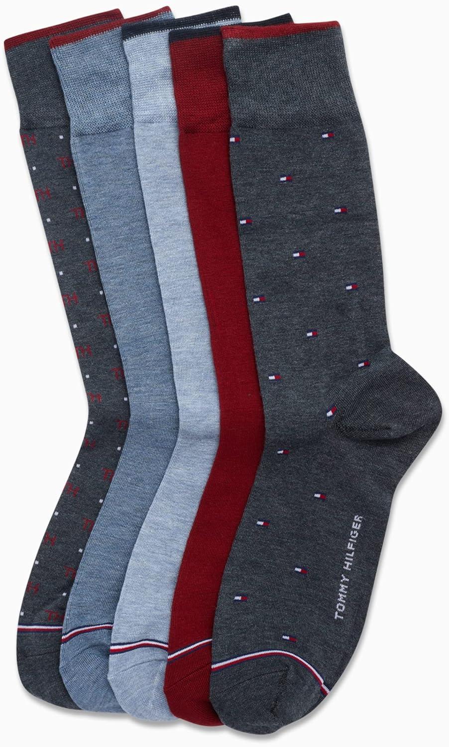 imageTommy Hilfiger Mens Dress Socks 5 Pack Lightweight Patterned Everyday Long Work Socks for Men for Casual amp Formal WearDenim Assorted
