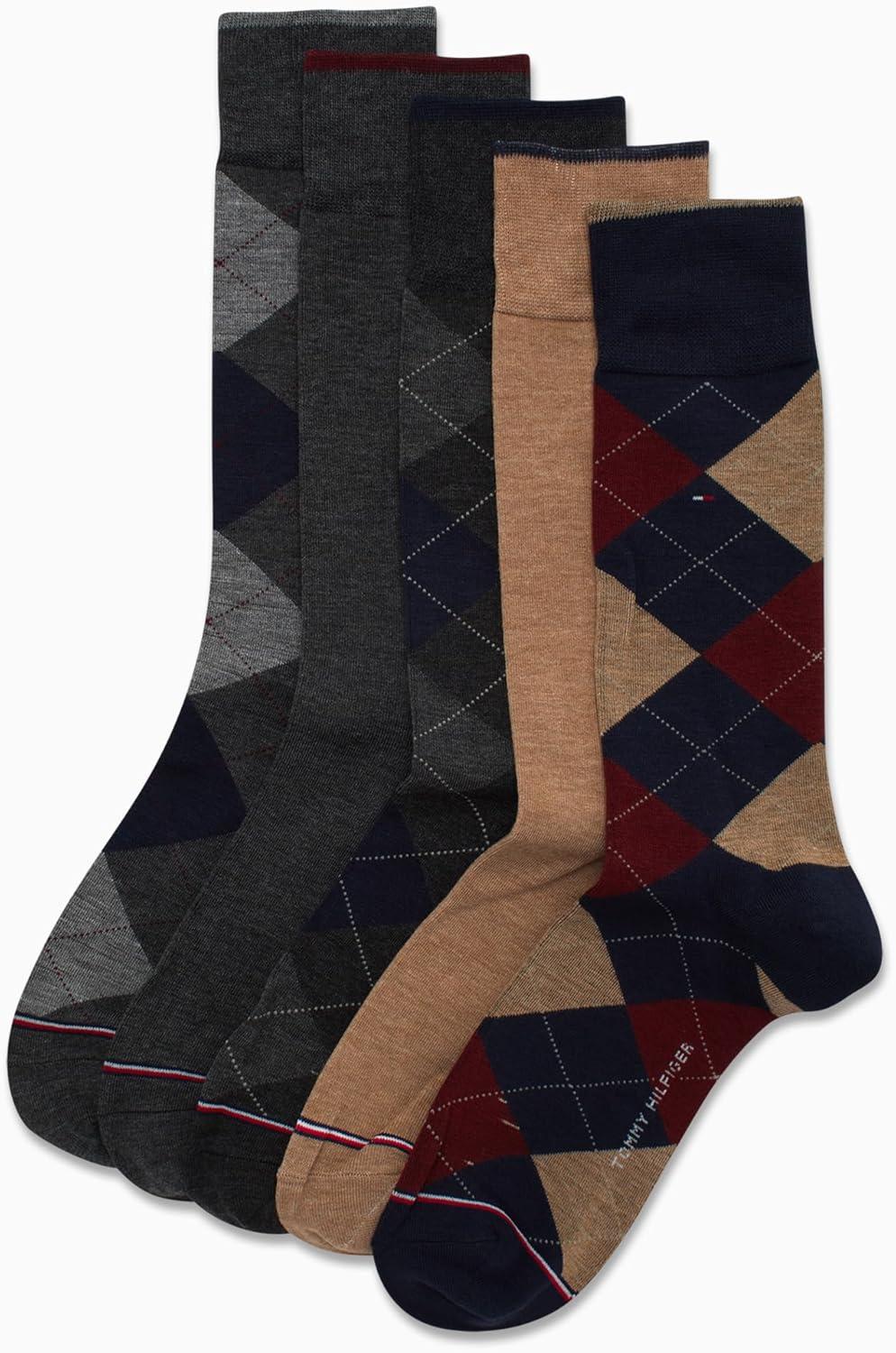 imageTommy Hilfiger Mens Dress Socks 5 Pack Lightweight Patterned Everyday Long Work Socks for Men for Casual amp Formal WearGrey Navy Assorted