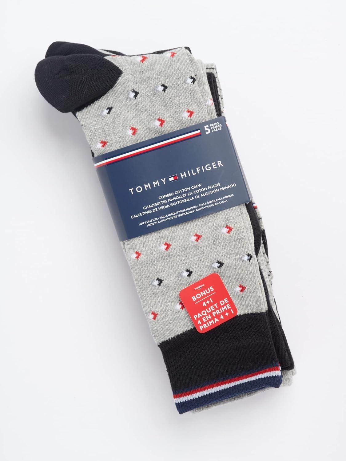 imageTommy Hilfiger Mens Dress Socks 5 Pack Lightweight Patterned Everyday Long Work Socks for Men for Casual amp Formal WearGreyBlack
