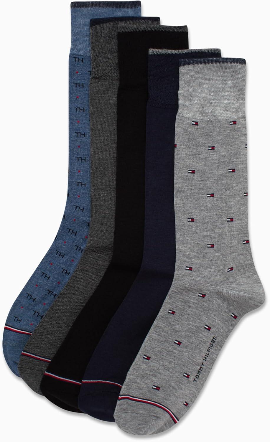 imageTommy Hilfiger Mens Dress Socks 5 Pack Lightweight Patterned Everyday Long Work Socks for Men for Casual amp Formal WearHeather Grey