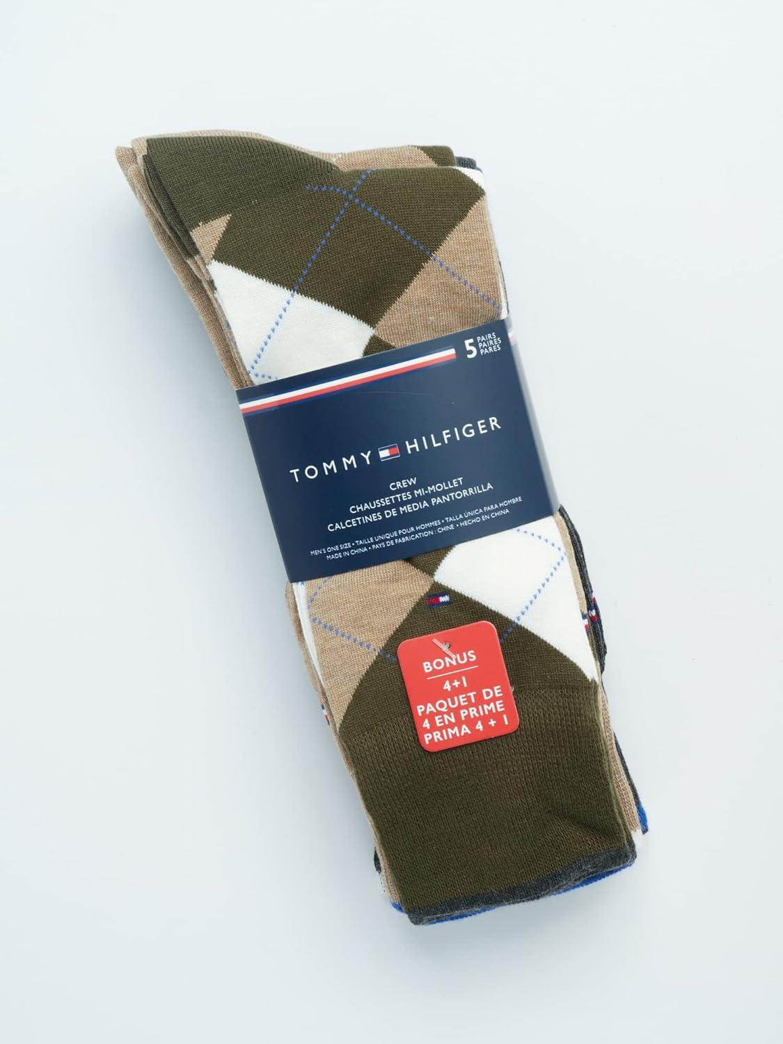 imageTommy Hilfiger Mens Dress Socks 5 Pack Lightweight Patterned Everyday Long Work Socks for Men for Casual amp Formal WearKhaki Argyle