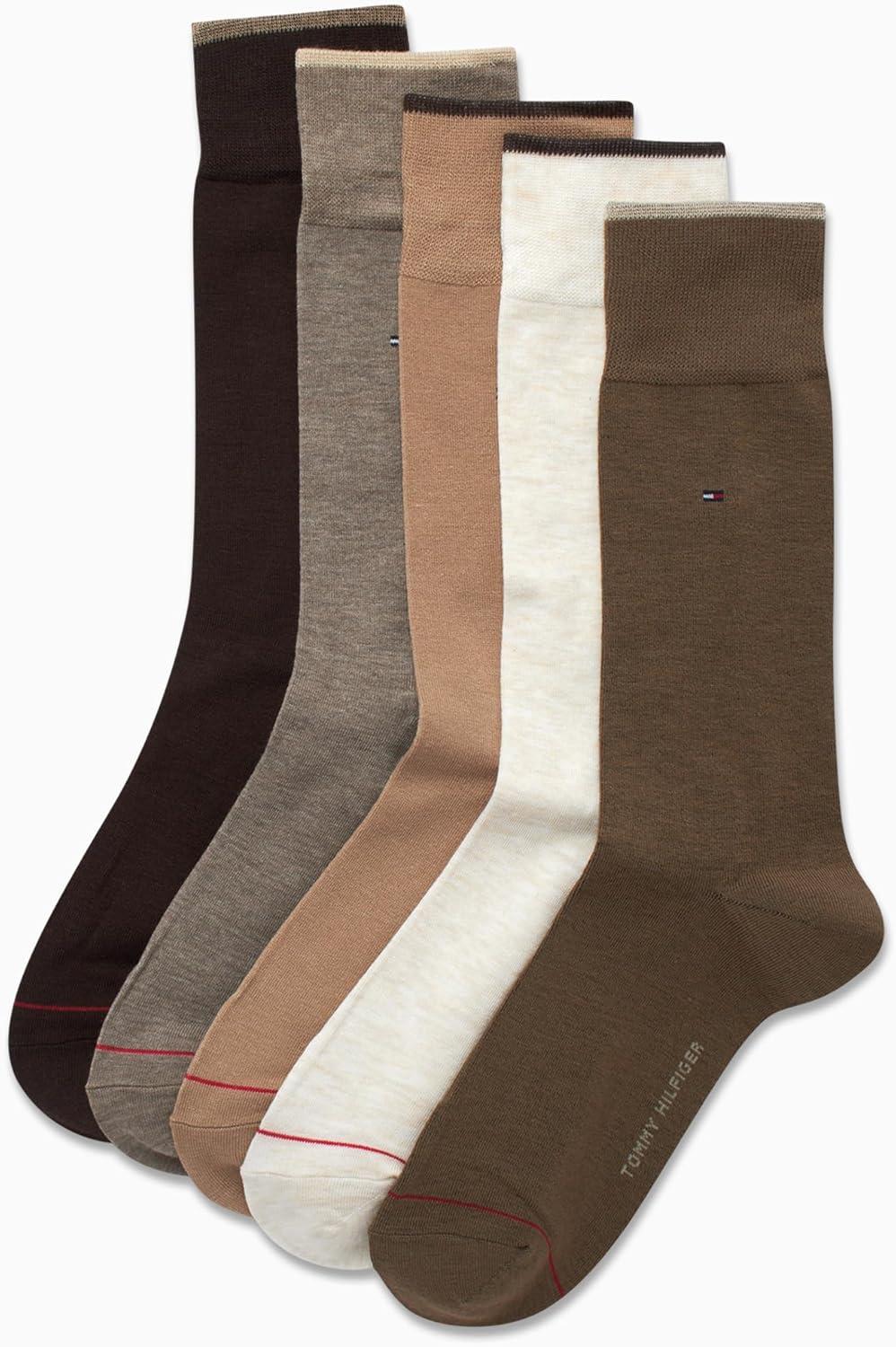 imageTommy Hilfiger Mens Dress Socks 5 Pack Lightweight Patterned Everyday Long Work Socks for Men for Casual amp Formal WearTan Assorted