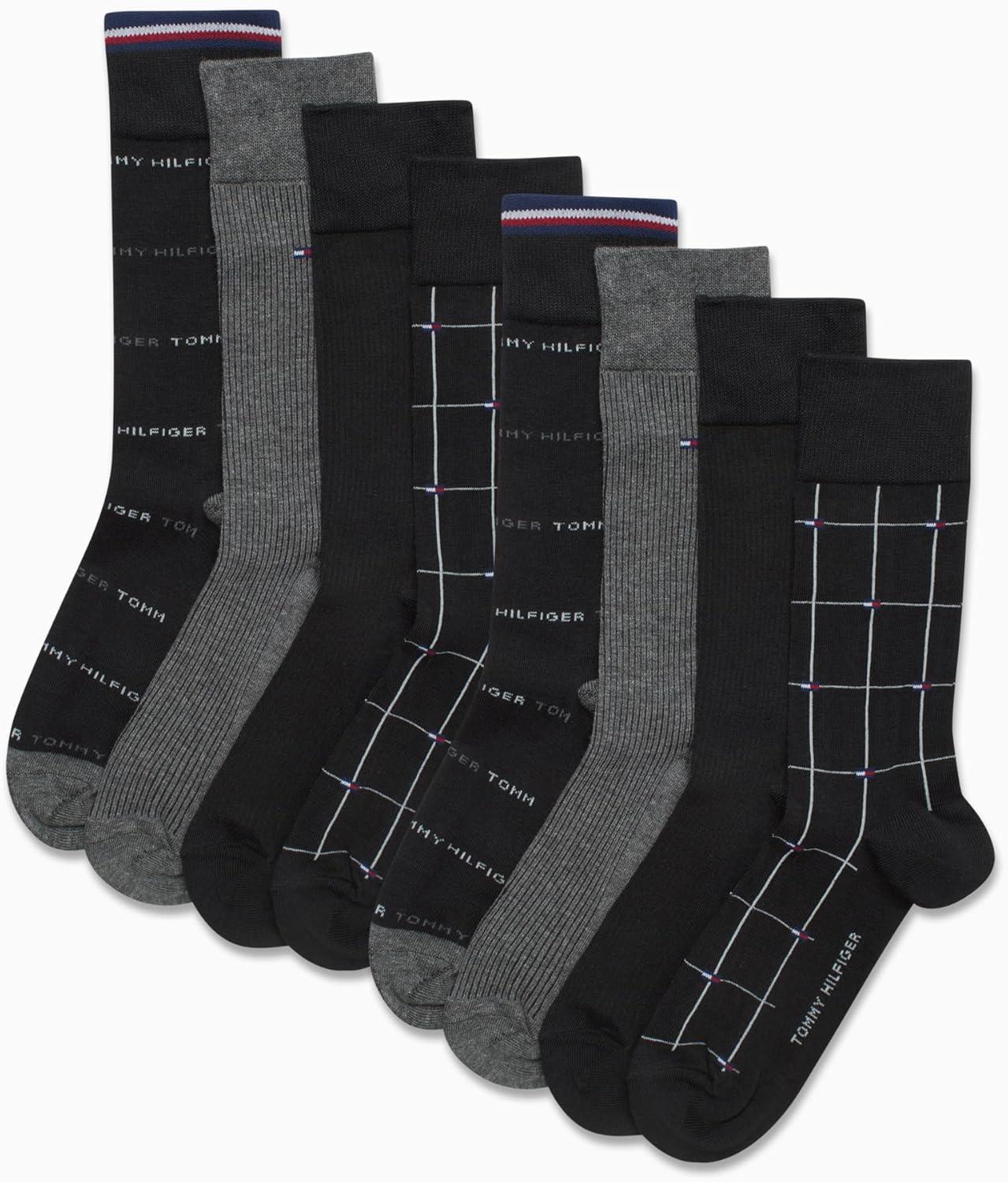 imageTommy Hilfiger Mens Dress Socks 8 Pack Lightweight Everyday Crew Work Socks for Men for Casual and Formal WearBlackGrey