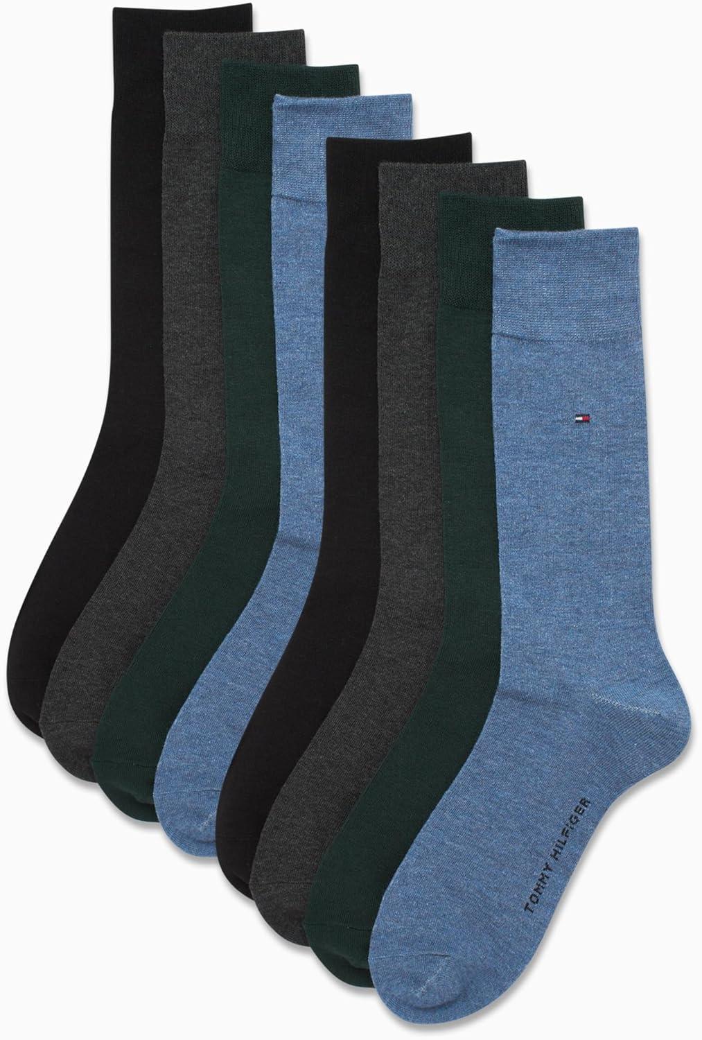 imageTommy Hilfiger Mens Dress Socks 8 Pack Lightweight Everyday Crew Work Socks for Men for Casual and Formal WearBlackGreyBlue