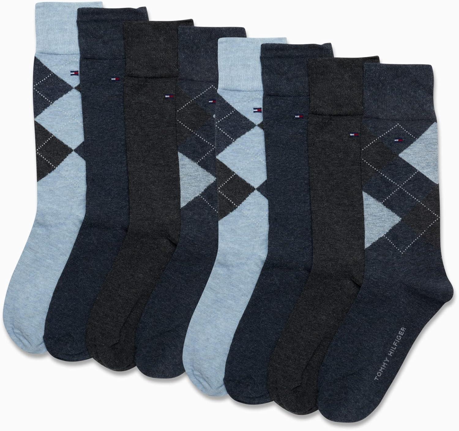 imageTommy Hilfiger Mens Dress Socks 8 Pack Lightweight Everyday Crew Work Socks for Men for Casual and Formal WearDark Denim Heather
