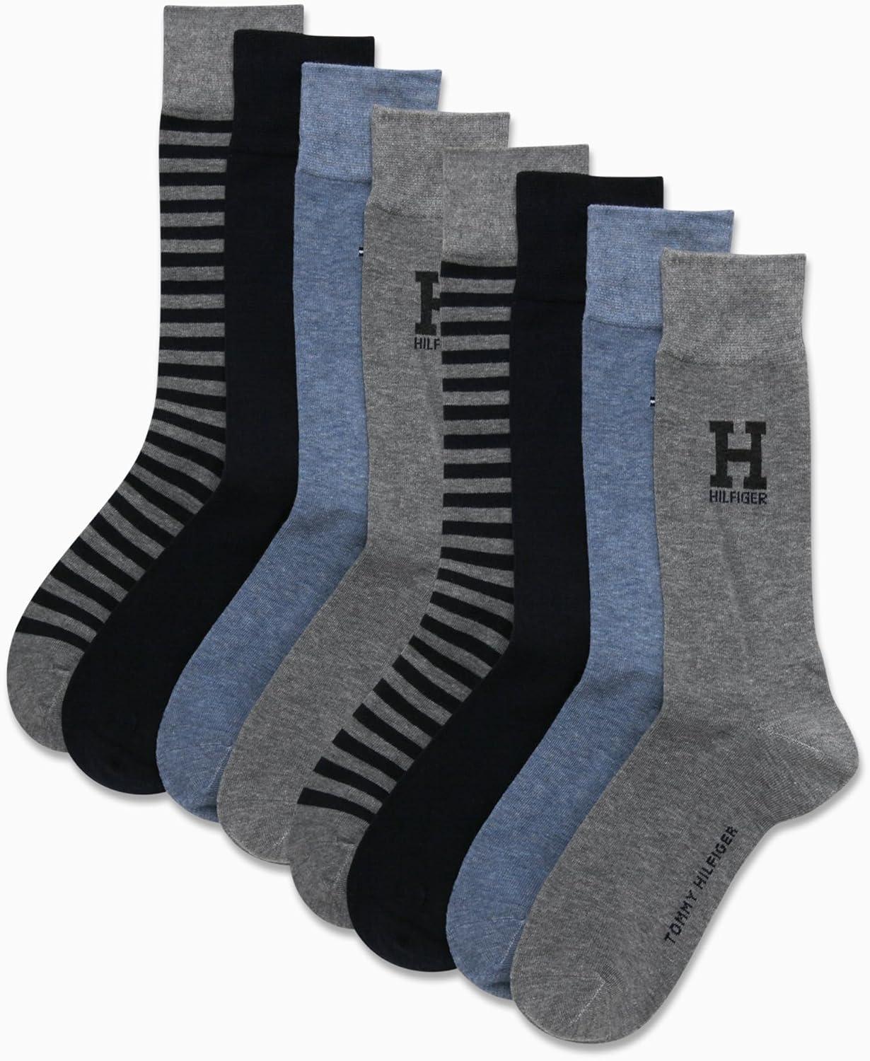 imageTommy Hilfiger Mens Dress Socks 8 Pack Lightweight Everyday Crew Work Socks for Men for Casual and Formal WearHeather Grey Assorted
