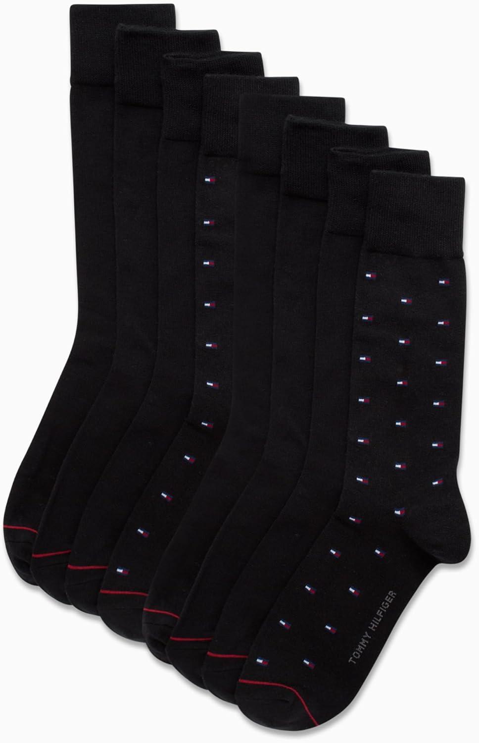 imageTommy Hilfiger Mens Dress Socks 8 Pack Lightweight Everyday Crew Work Socks for Men for Casual and Formal WearPremium Black