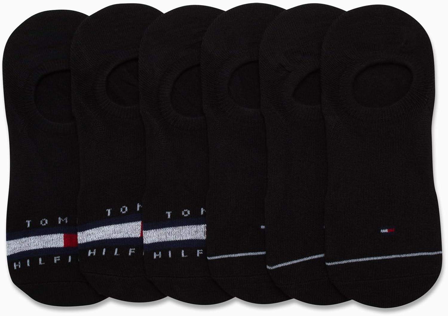 imageTommy Hilfiger Mens No Show Socks 6 Pack Cotton Blend Stretch Soft Cushioned Casual Athletic Sports Liners Low Cut SocksBlack Logo