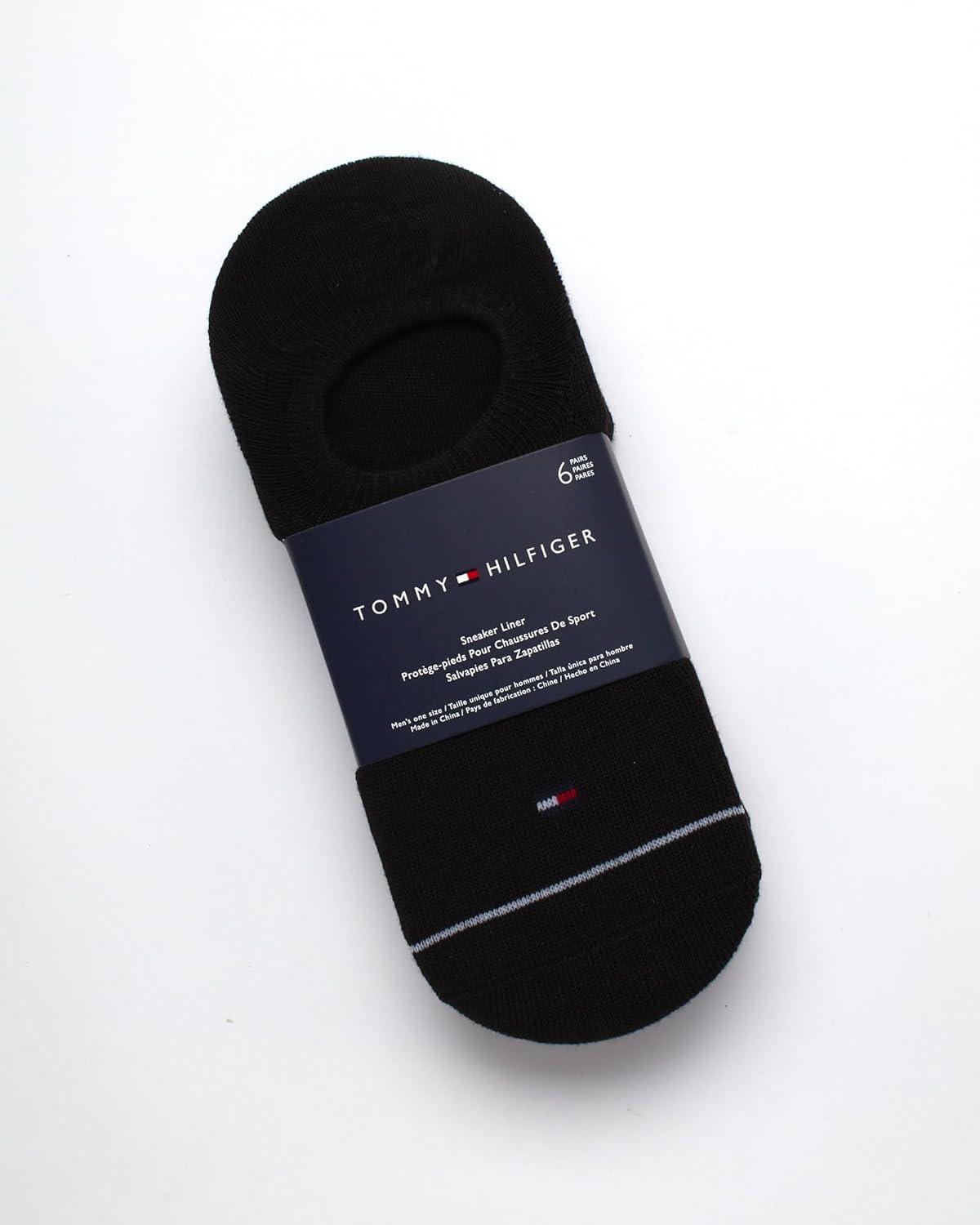 imageTommy Hilfiger Mens No Show Socks 6 Pack Cotton Blend Stretch Soft Cushioned Casual Athletic Sports Liners Low Cut SocksBlack Logo