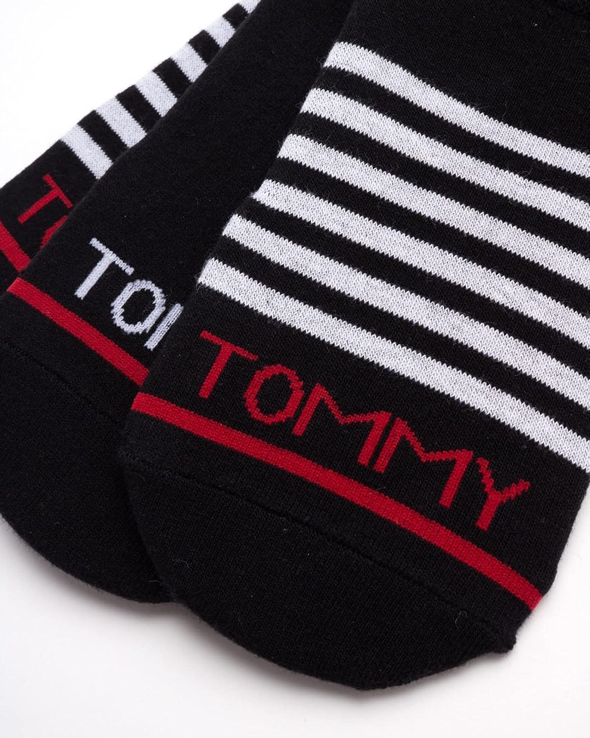 imageTommy Hilfiger Mens No Show Socks 6 Pack Cotton Blend Stretch Soft Cushioned Casual Athletic Sports Liners Low Cut SocksBlack Stripe