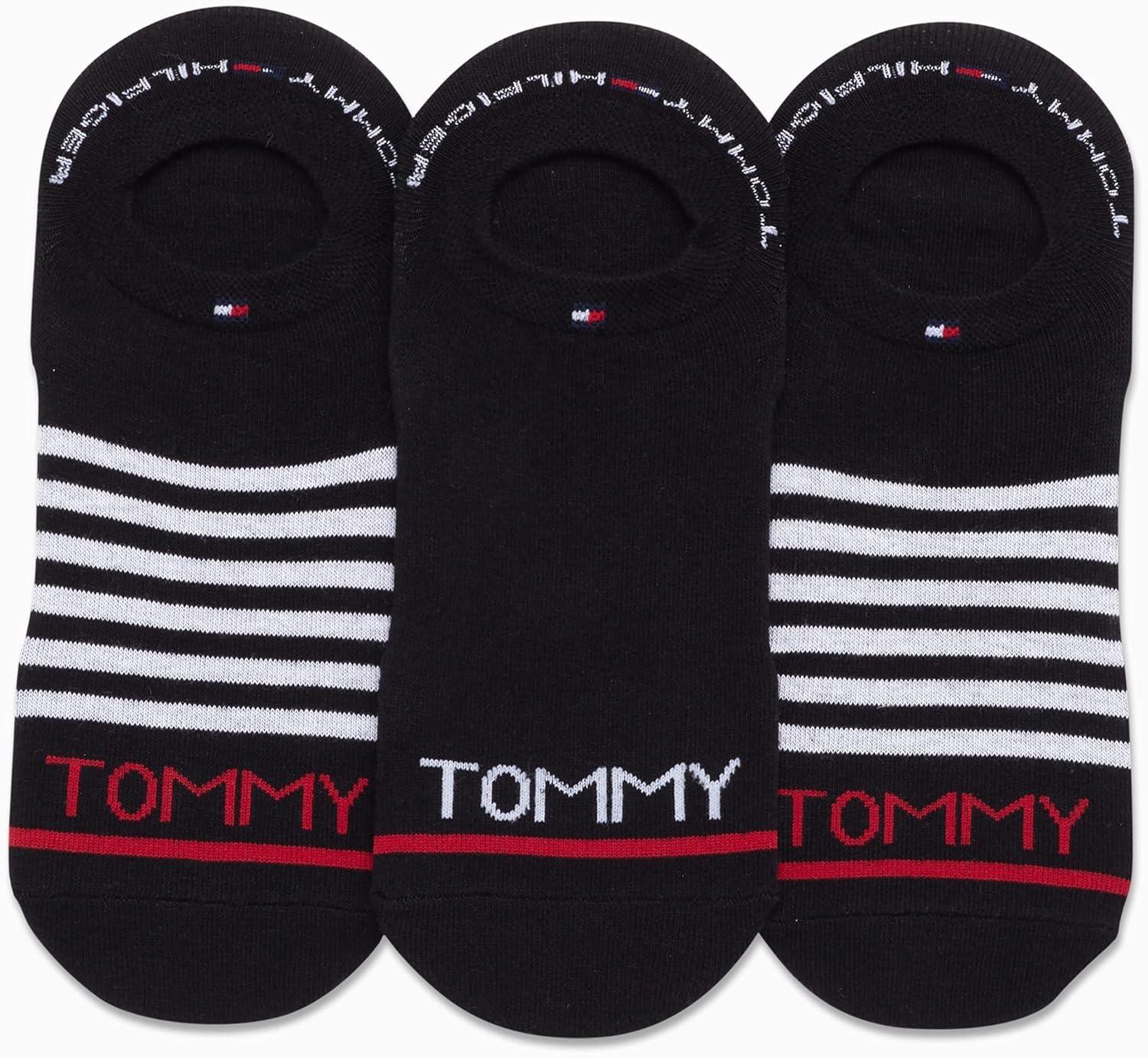 imageTommy Hilfiger Mens No Show Socks 6 Pack Cotton Blend Stretch Soft Cushioned Casual Athletic Sports Liners Low Cut SocksBlack Stripe