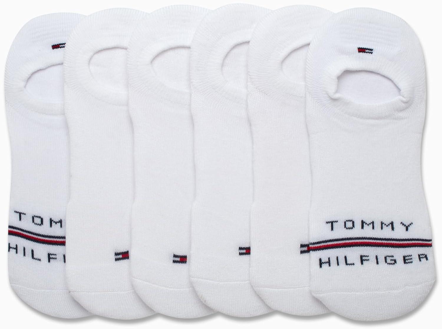 imageTommy Hilfiger Mens No Show Socks 6 Pack Cotton Blend Stretch Soft Cushioned Casual Athletic Sports Liners Low Cut SocksWhite Logo