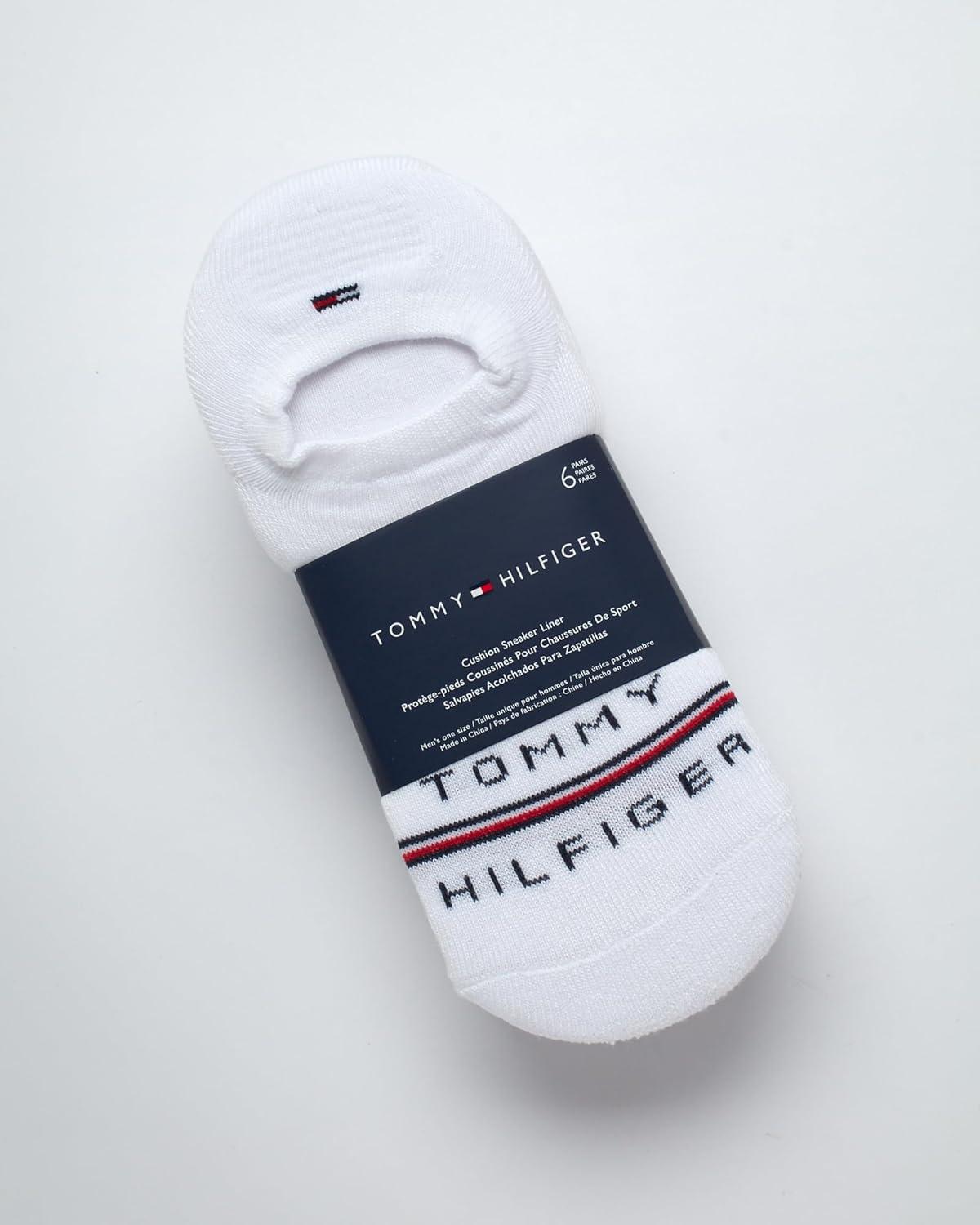 imageTommy Hilfiger Mens No Show Socks 6 Pack Cotton Blend Stretch Soft Cushioned Casual Athletic Sports Liners Low Cut SocksWhite Logo