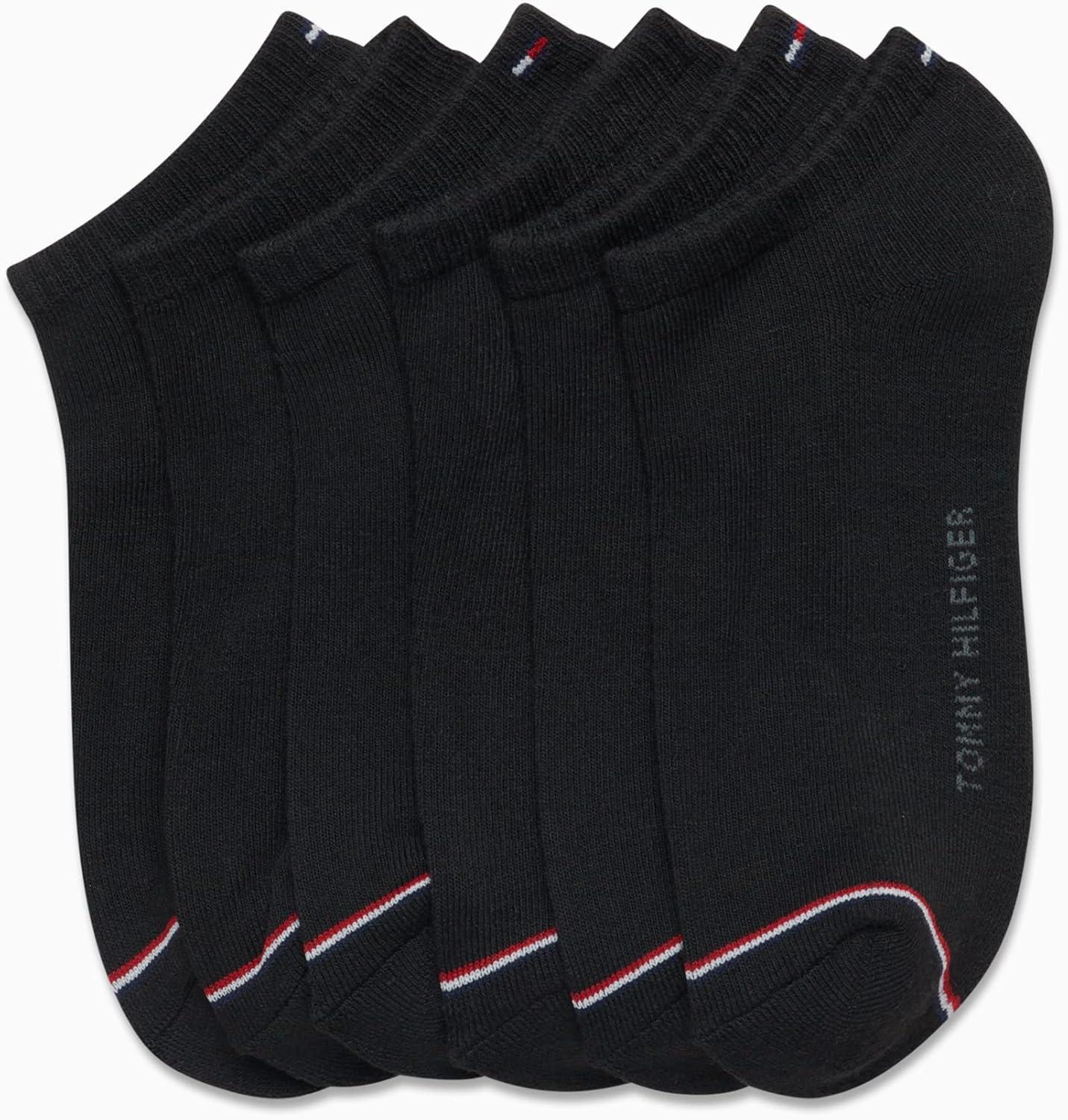 imageTommy Hilfiger Mens No Show Socks 6 Pack Lightweight Performance Stretch Athletic Invisible Shoe Socks Liners for MenBlack Solid