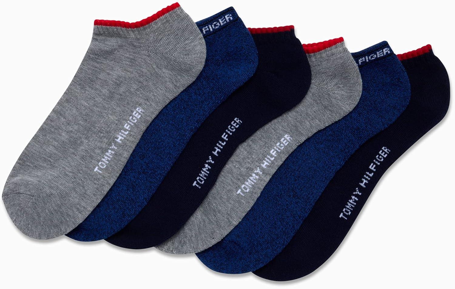 imageTommy Hilfiger Mens No Show Socks 6 Pack Lightweight Performance Stretch Athletic Invisible Shoe Socks Liners for MenBlue Assorted