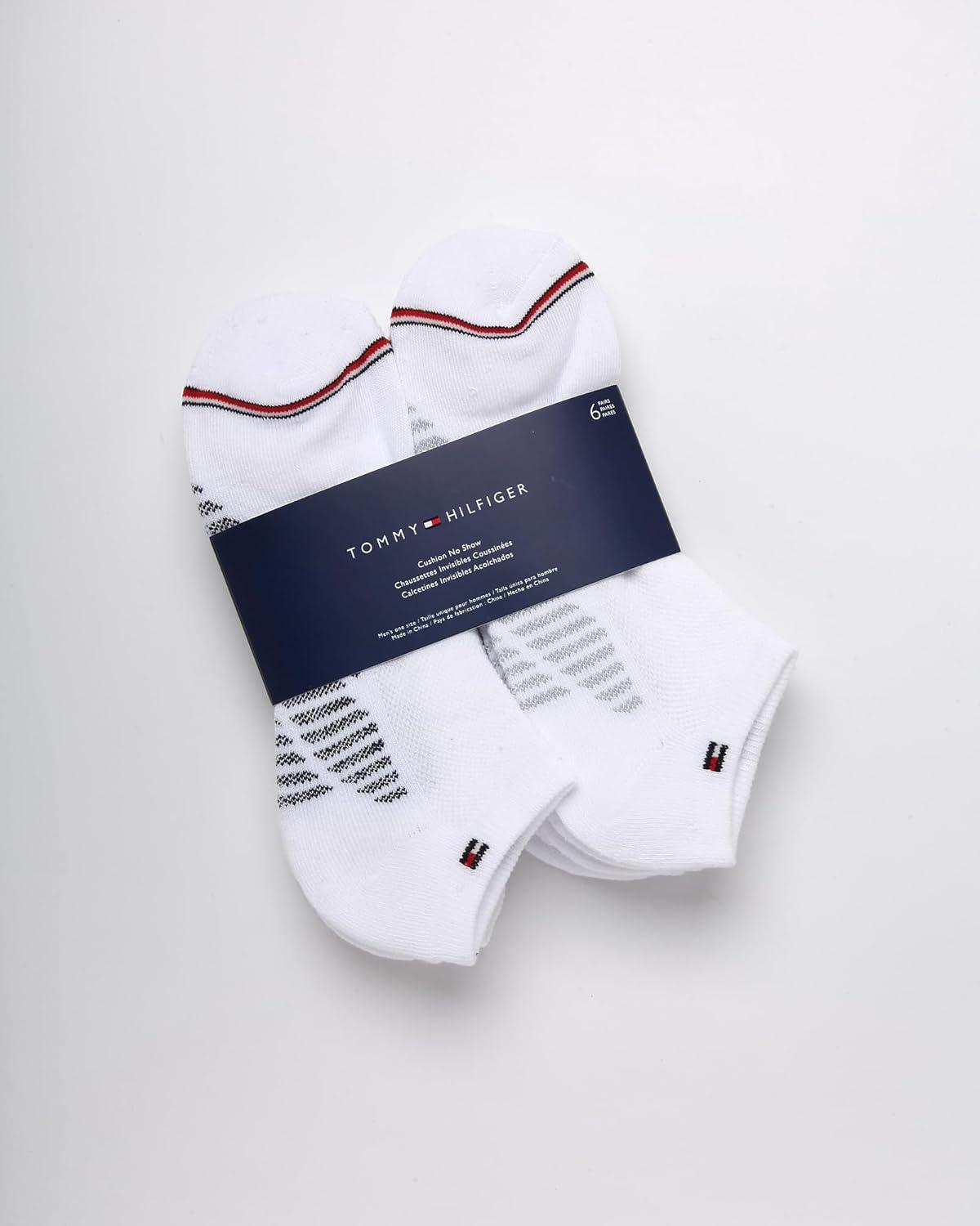 imageTommy Hilfiger Mens No Show Socks 6 Pack Lightweight Performance Stretch Athletic Invisible Shoe Socks Liners for MenPremium White