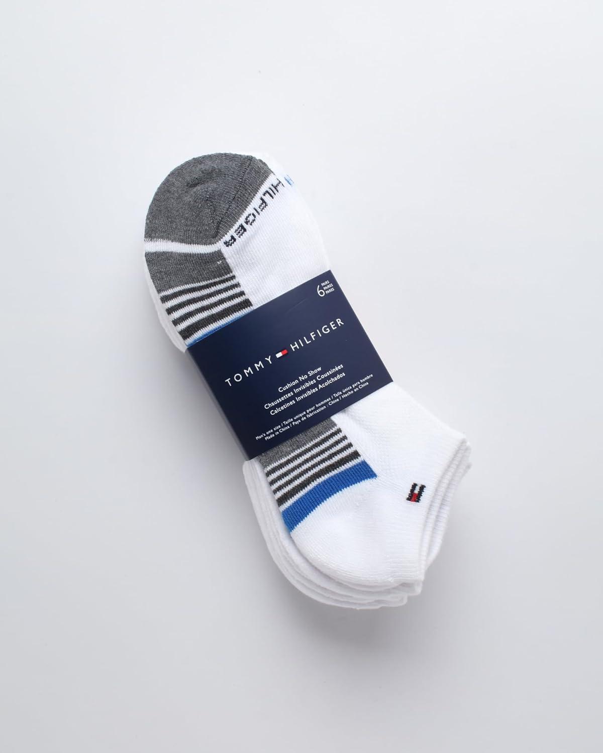imageTommy Hilfiger Mens No Show Socks 6 Pack Lightweight Performance Stretch Athletic Invisible Shoe Socks Liners for MenWhite Multi