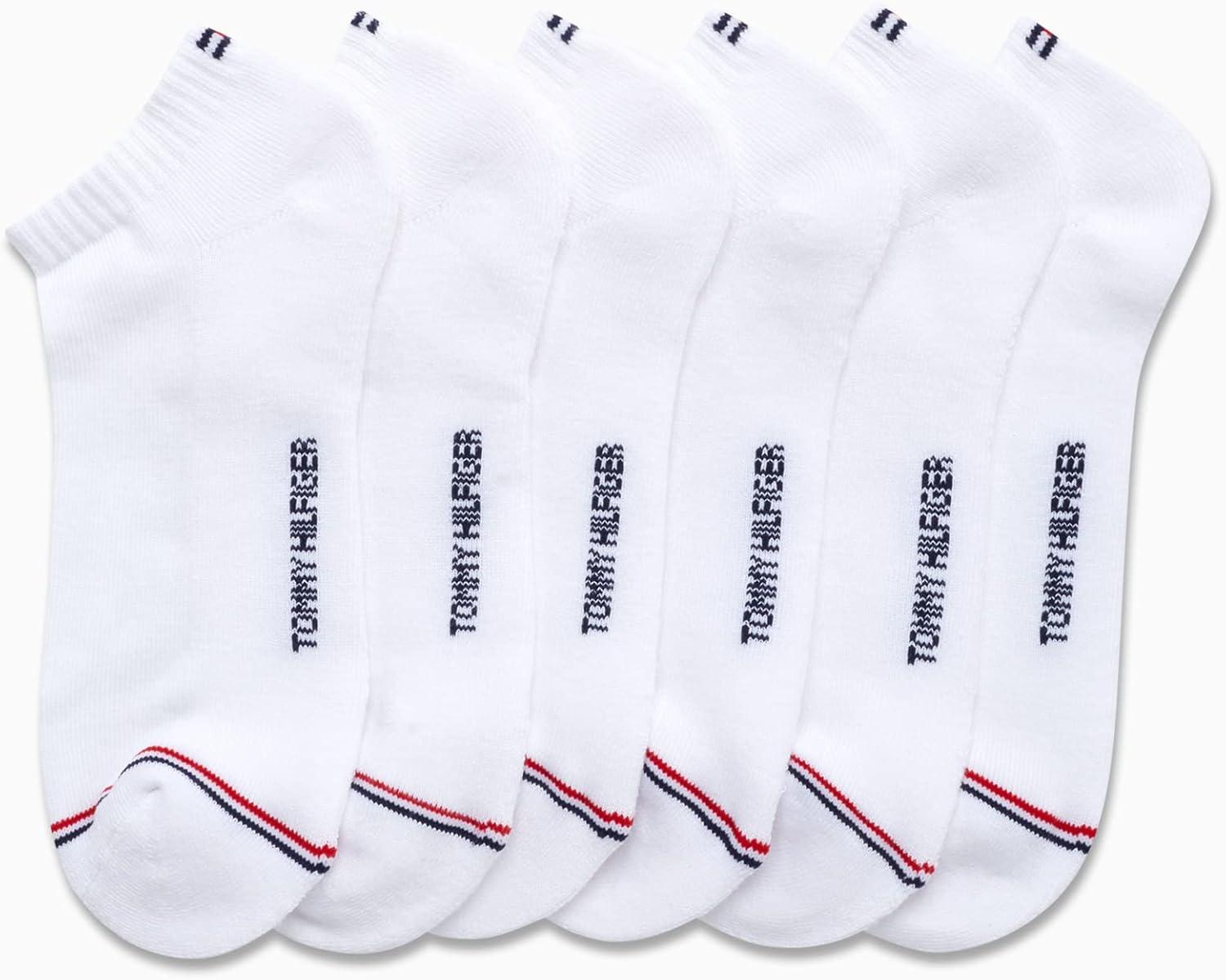 imageTommy Hilfiger Mens No Show Socks 6 Pack Lightweight Performance Stretch Athletic Invisible Shoe Socks Liners for MenWhite Solid