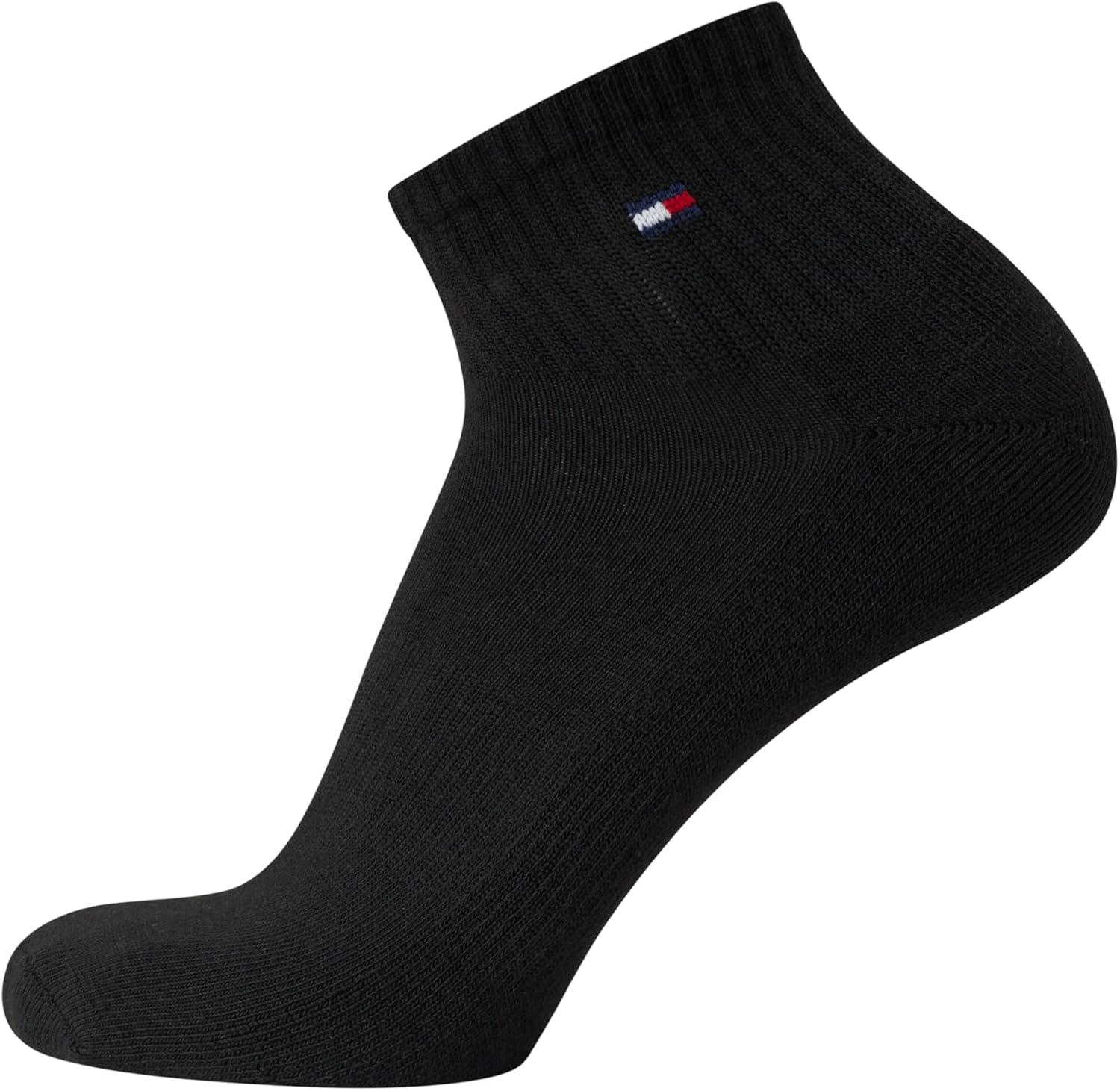 imageTommy Hilfiger Mens Quarter Socks 6 Pack Athletic Performance Stretch Moisture Wicking Cushioned Ankle Socks for MenBlack Multi