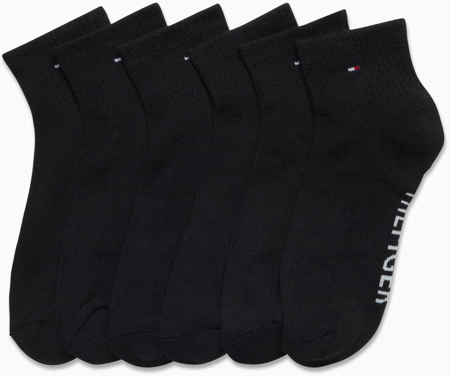 imageTommy Hilfiger Mens Quarter Socks 6 Pack Athletic Performance Stretch Moisture Wicking Cushioned Ankle Socks for MenBlack Multi