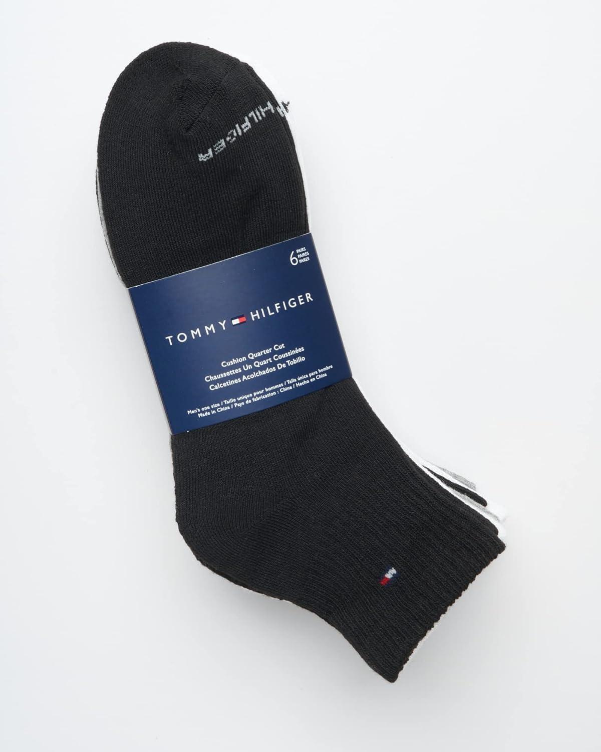 imageTommy Hilfiger Mens Quarter Socks 6 Pack Athletic Performance Stretch Moisture Wicking Cushioned Ankle Socks for MenGrey Assorted