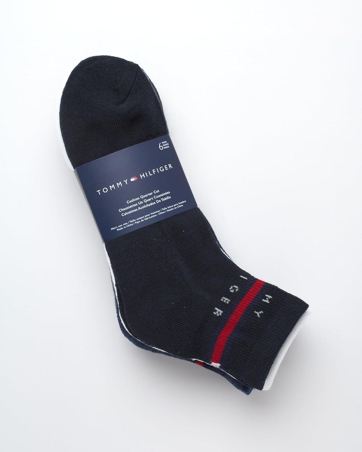 imageTommy Hilfiger Mens Quarter Socks 6 Pack Athletic Performance Stretch Moisture Wicking Cushioned Ankle Socks for MenNavy Assorted