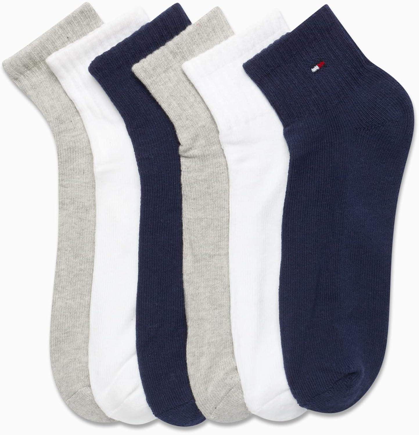 imageTommy Hilfiger Mens Quarter Socks 6 Pack Athletic Performance Stretch Moisture Wicking Cushioned Ankle Socks for MenNavy Multi